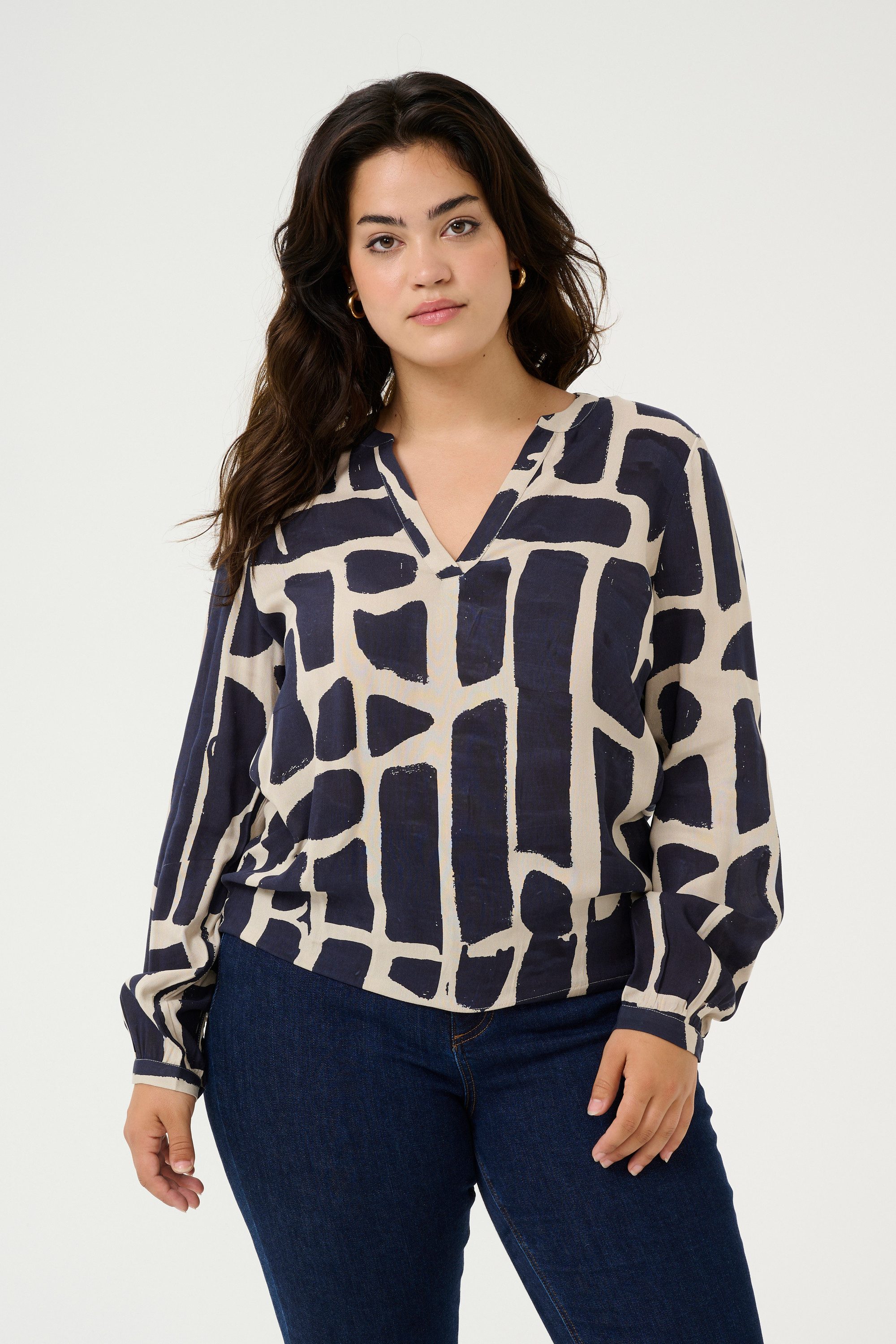 KAFFE Curve Langarmbluse Langarm-Bluse KCdiana Große Größen günstig online kaufen