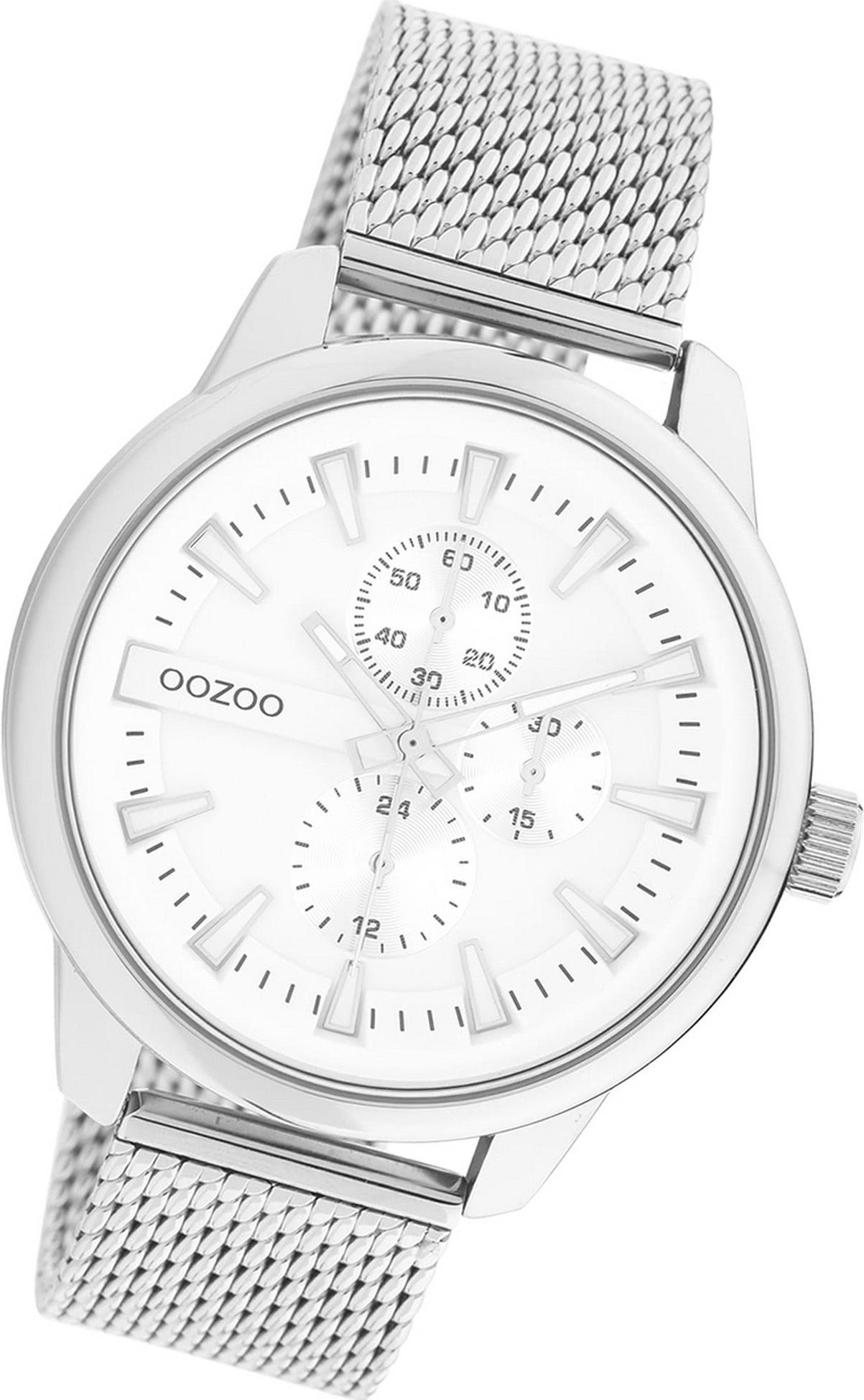 OOZOO Quarzuhr Oozoo Herren Armbanduhr Timepieces, Herrenuhr Metall, Mesharmband silber, rundes Gehäuse, groß (ca. 45mm)