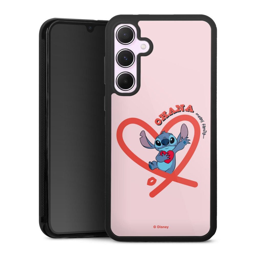DeinDesign Handyhülle Lilo & Stitch Herz Disney Stitch Ohana Pink Heart, Samsung Galaxy A55 5G Gallery Case Glas Hülle