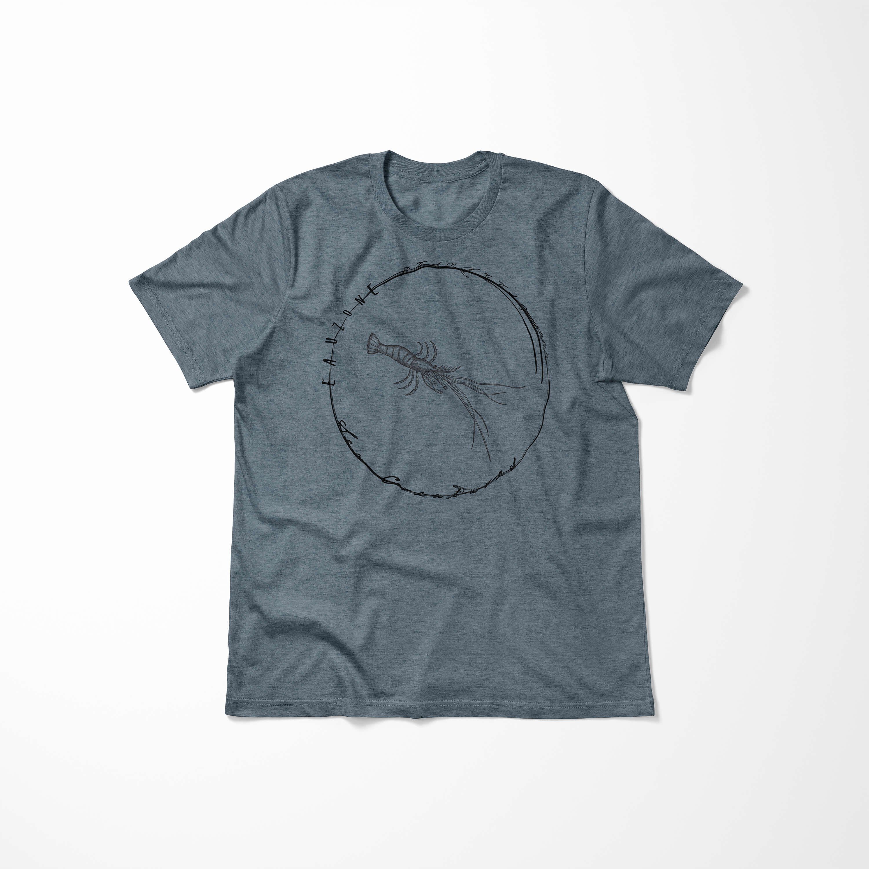 Sinus Art T-Shirt Schnitt 012 Serie: und Indigo Fische Sea sportlicher T-Shirt / - Struktur Creatures, feine Sea Tiefsee