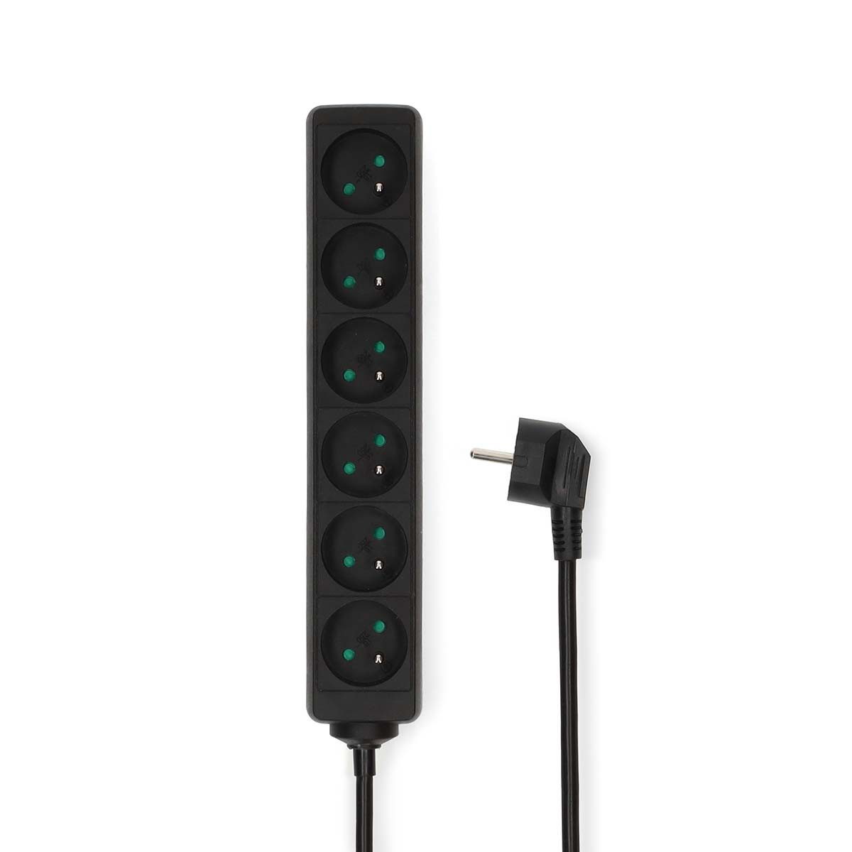 Nedis ESOC615E1BK Mehrfachsteckdose (Steckdose mit 6 Ausgängen mit 1,5 m Kabellänge, Ideal für den Einsatz zu Hause oder im Büro, Überhitzungsschutz, Kabellänge 1.50 m), Erdung mit Erdungsstift, 6-fach Steckdosen, 45° Kontaktwinkel