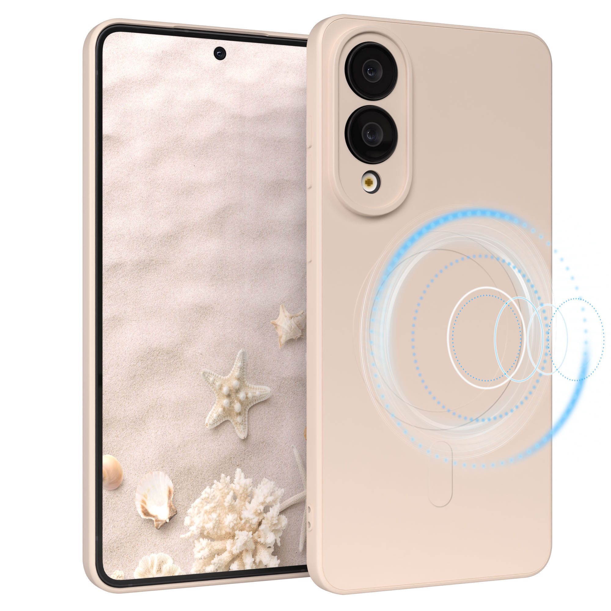 EAZY CASE Handyhülle für Samsung Galaxy S25 Edge Hülle Silikon 6,7 Zoll, Schutzcase mit MagSafe Slimcover Silikonschutzhülle elastisch Taupe