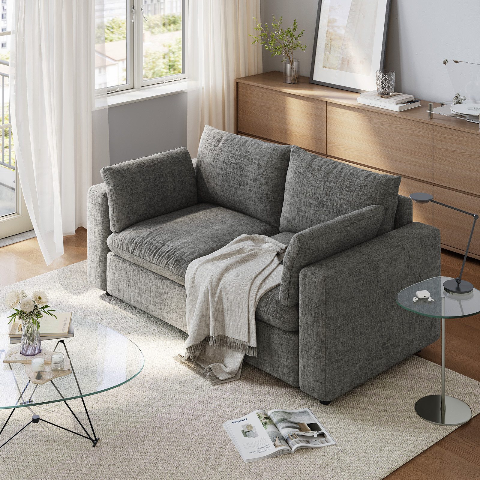 Woltu Big-Sofa, für 2 Sitzer, Couch mit abnehmbarem Chenille-Bezug, 180x83x91 cm