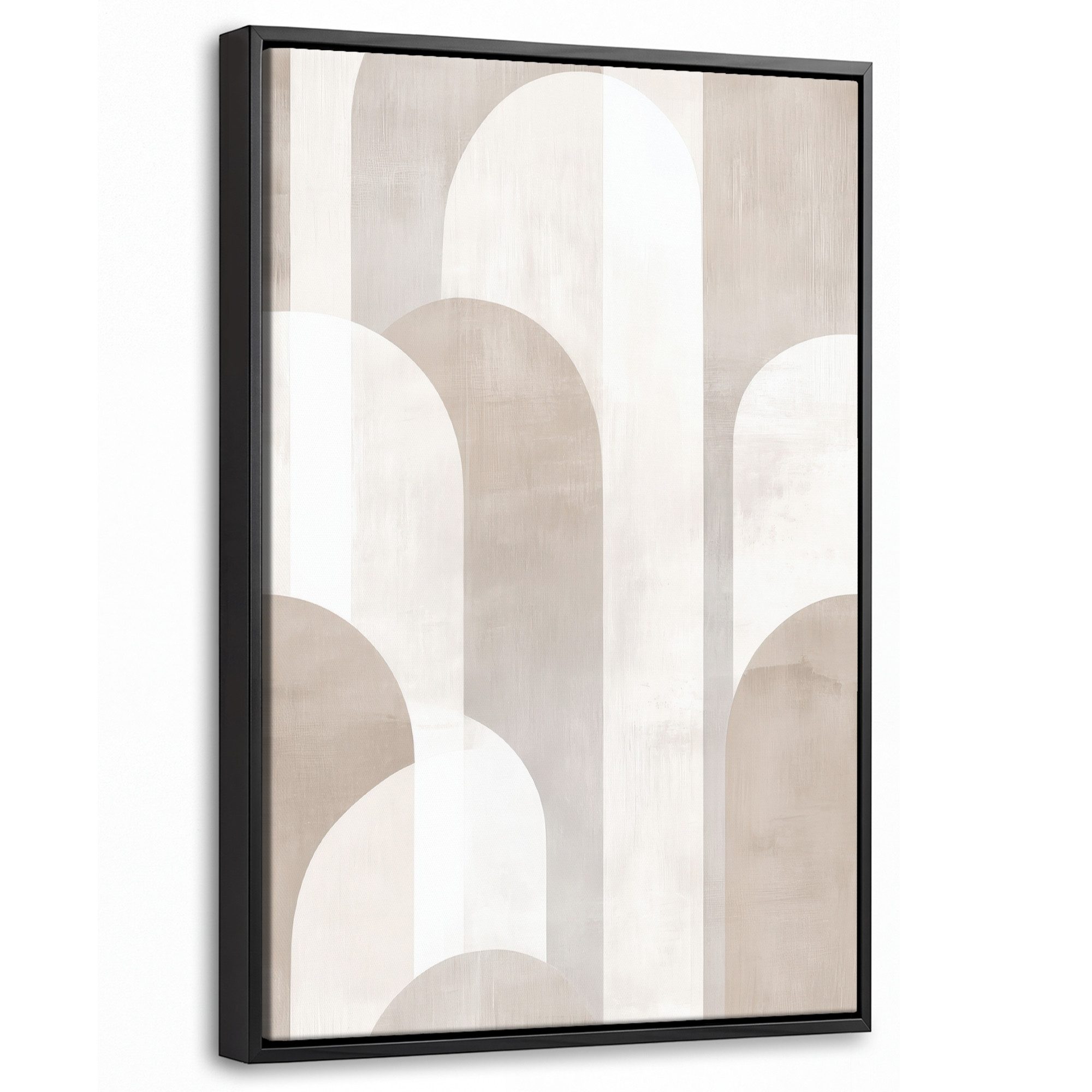 OneMillionCanvasses® Leinwandbild mit Rahmen - Abstrakte Bögen - Modern - Beige, Fotodruck (1 St), Deko für Wohnzimmer Schlafzimmer Küche 20x30cm