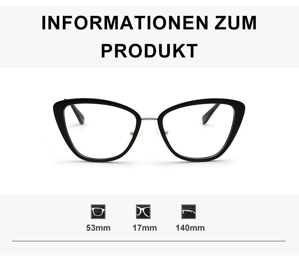 PACIEA Brille Damen Cat Eye Ohne Sehstärke Anti Blaulicht Oversized Metall Rahmen