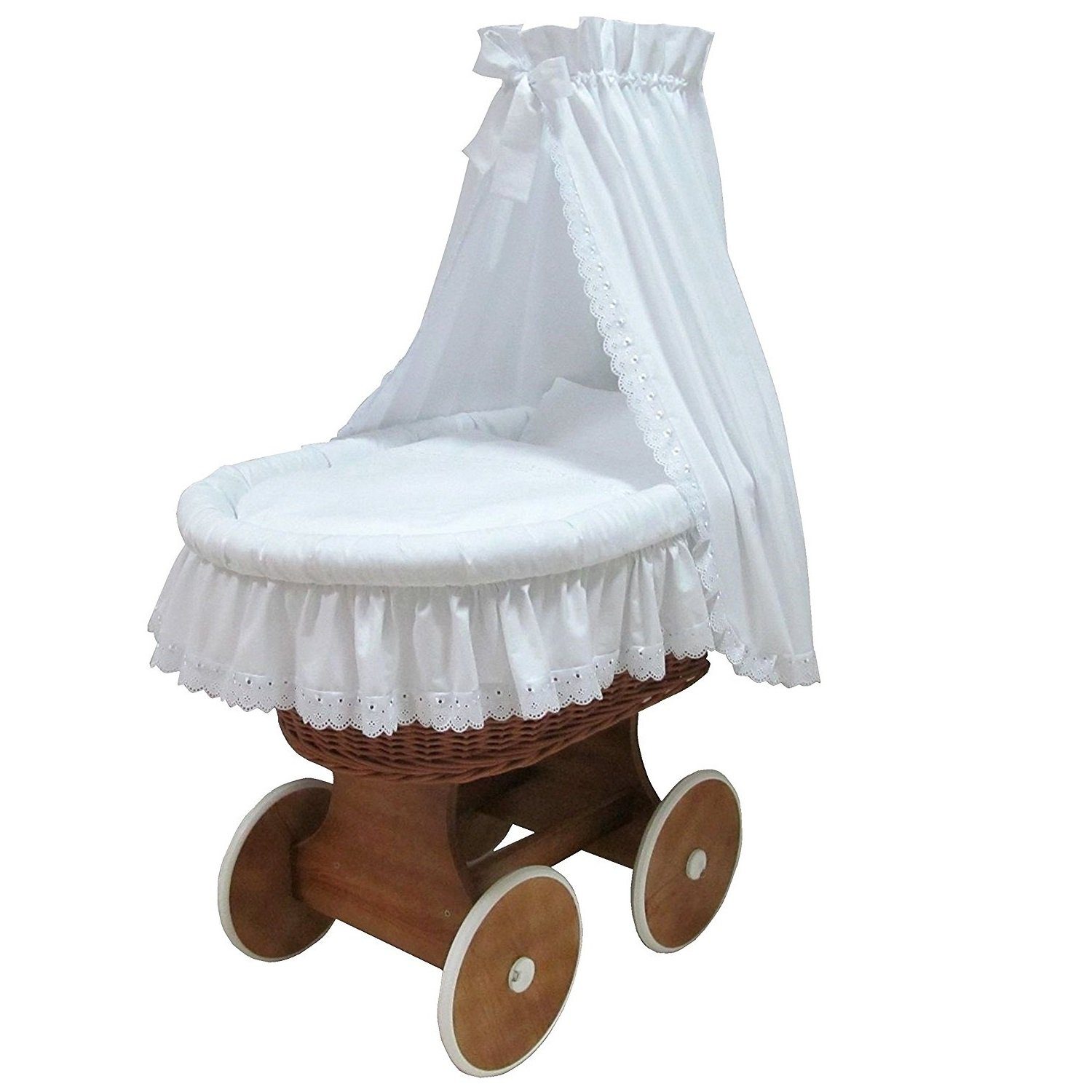 Babymajawelt Stubenwagen Baby Stubenwagen Komplett Set, Romantik mit Stil, Naturweide, XL Räder, Naturweide, Made in EU, Alles inklusive, Höchster Komfort