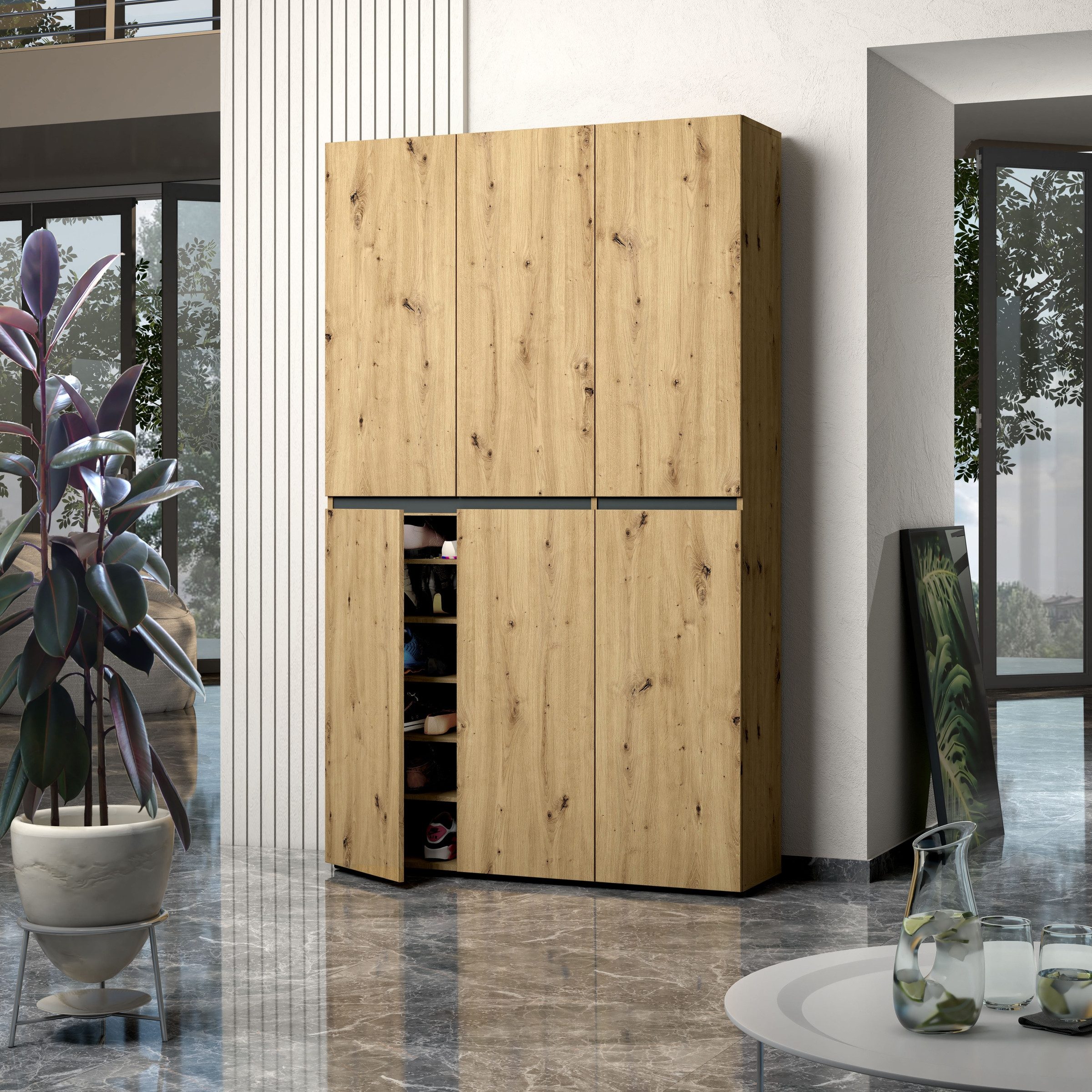 KITALY Schuhschrank in Artisan Eiche - 120x200x34cm (BxHxT)