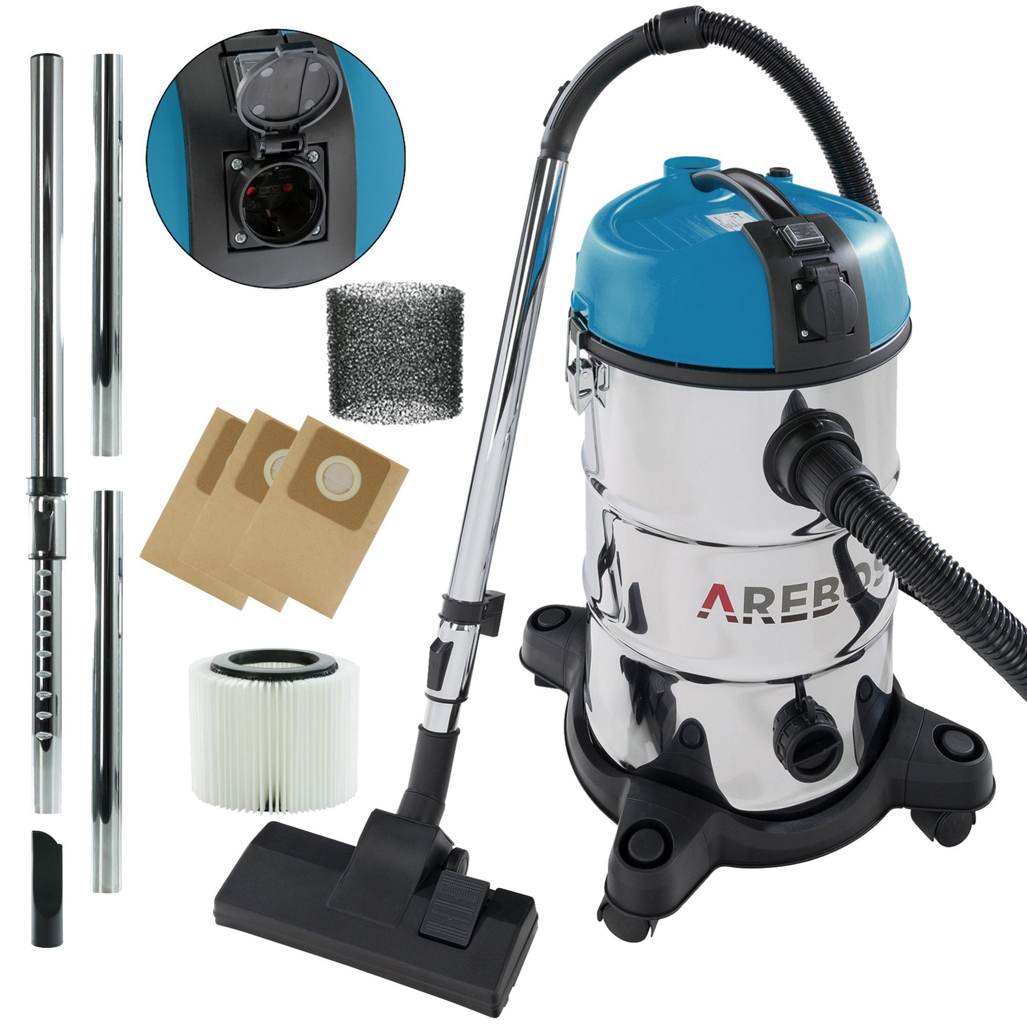 Arebos Промышленный пылесос 5in1, Nass-& Trockensauger, 1300W, 30 L, 1300 W, 360° Rollen für optimale Rangierbarkeit