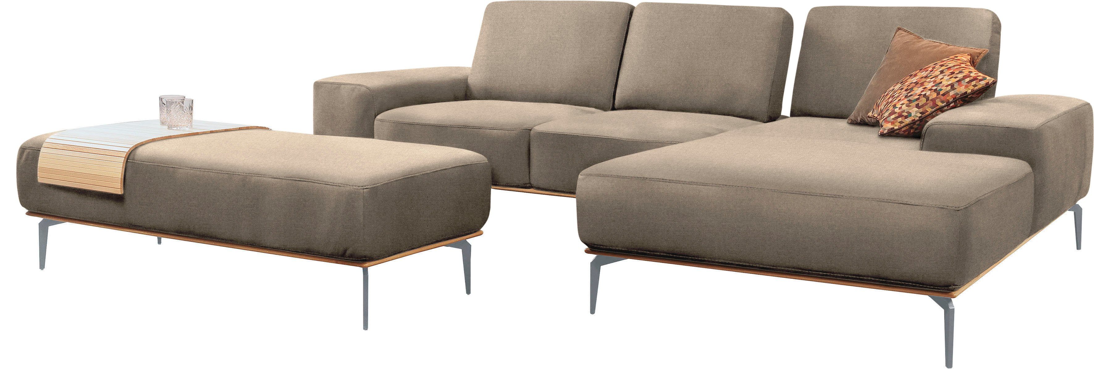W.SCHILLIG Ecksofa run, Designsofa mit tollem Sitzkomfort, bequem, L-Form, mit elegantem Holzsockel, Füße in Silber matt, Breite 279 cm