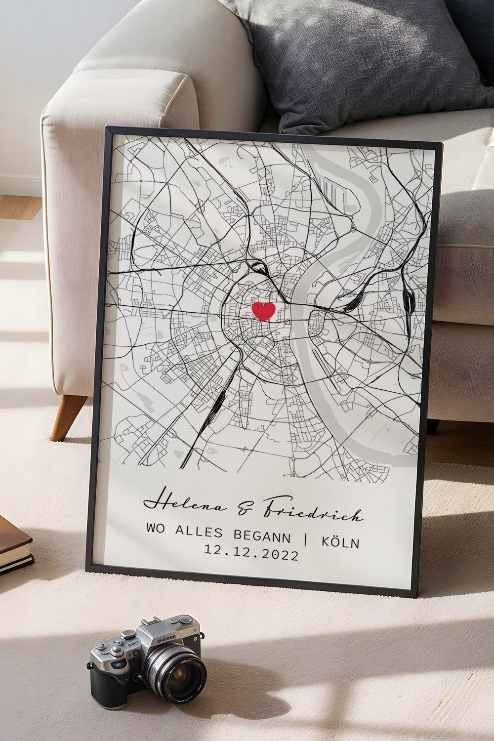 Adel Home Decor Wandbild Personalisierte Stadtkarte mit Namen & Datum – A3/A4 Poster