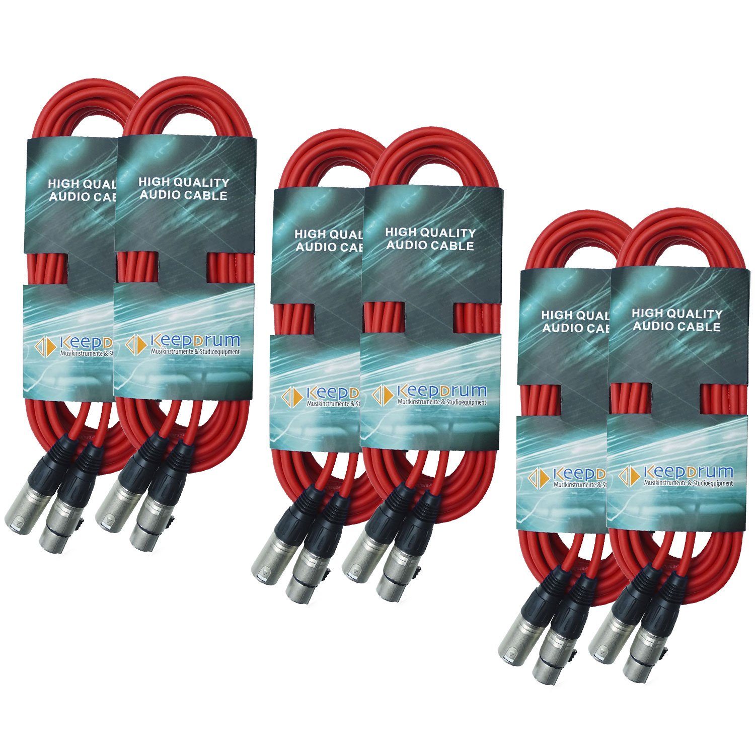 keepdrum keepdrum DMX-Kabel Set Rot je 2x 3m 10m 15m Elektro-Kabel, 3-pol XLR Stecker, zu XLR-Buchse, je 2x 3m 10m 15m Rot