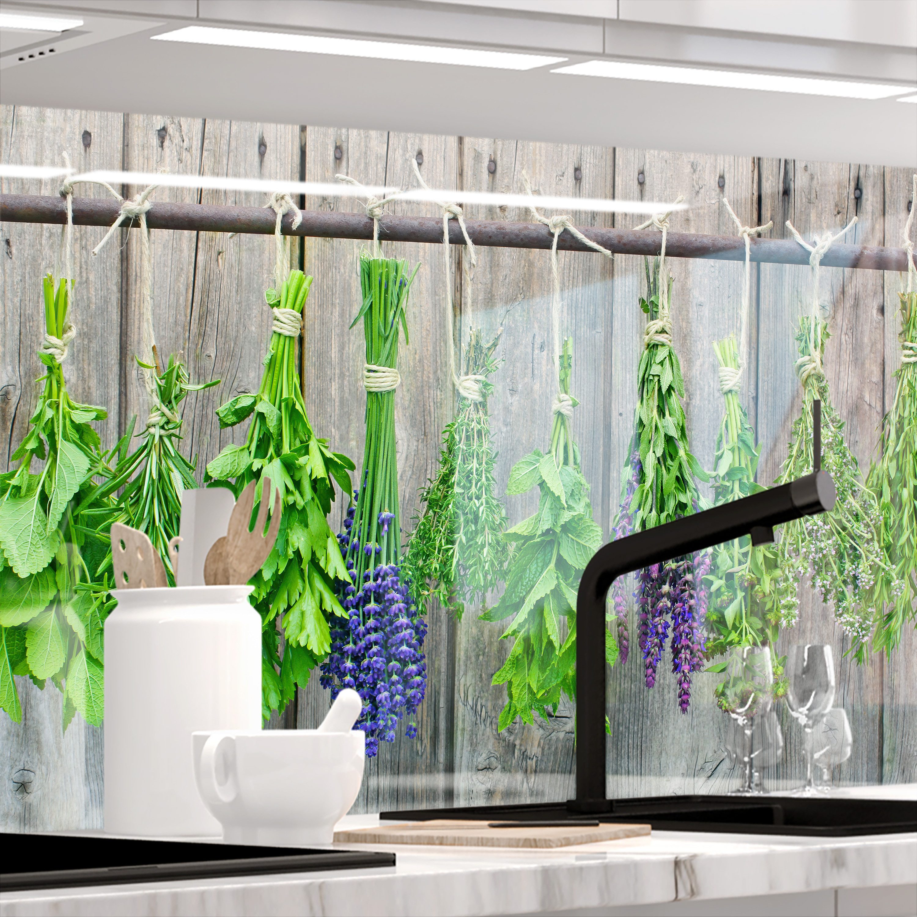 Stickerprofis Küchenrückwand MEDITERRANE KRÄUTER (Glasoptik), (Premium), 1,5mm, selbstklebend, hält auf besonders vielen Öberflächen