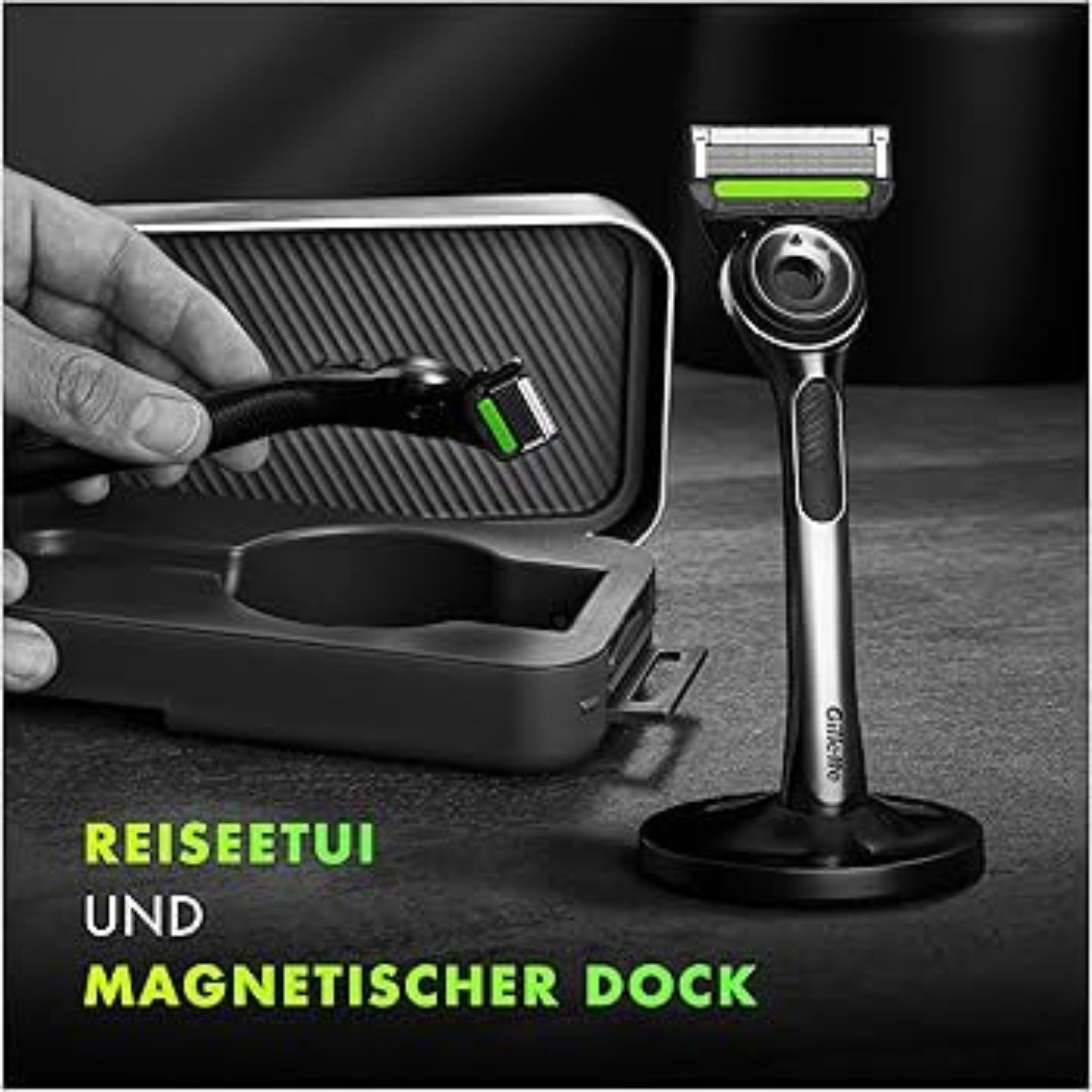 Gillette Nassrasierer Labs, 4-tlg., Edles Design, flexible Klingen & sanfte Rasurpflege im Reiseformat