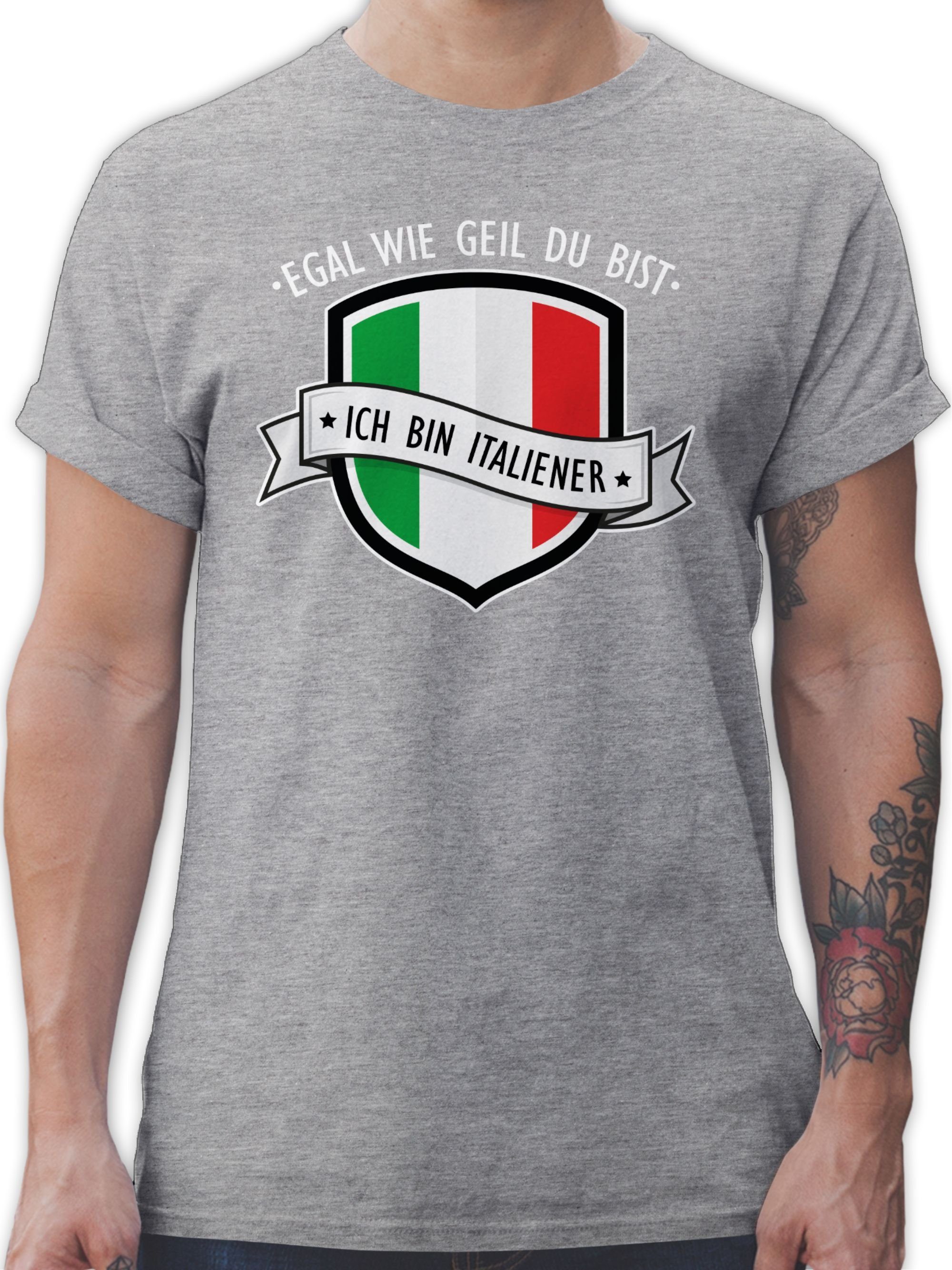 Shirtracer T-Shirt Egal wie geil ich Wappen Grau du 3 - bist bin Länder Italiener meliert