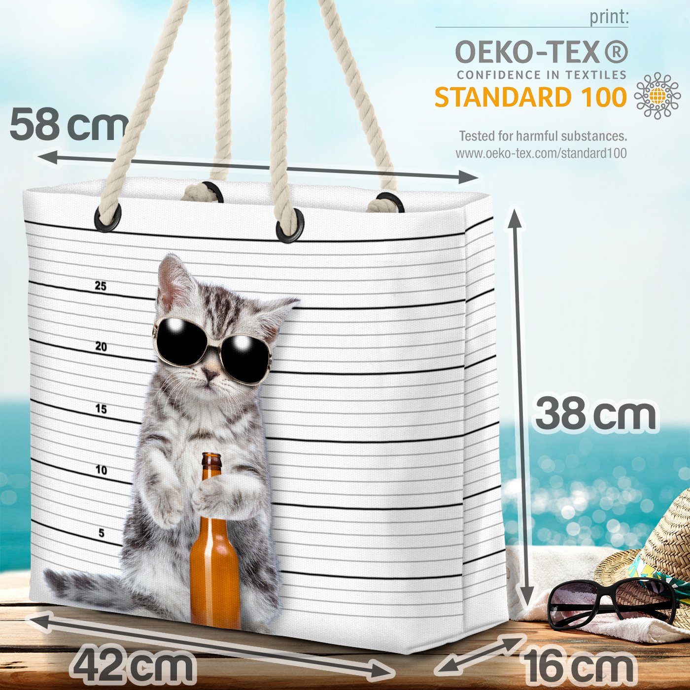 Coole Katze katze alkohol (1-tlg), kätzchen Sonnenbrille VOID Strandtasche al tier bier haustier