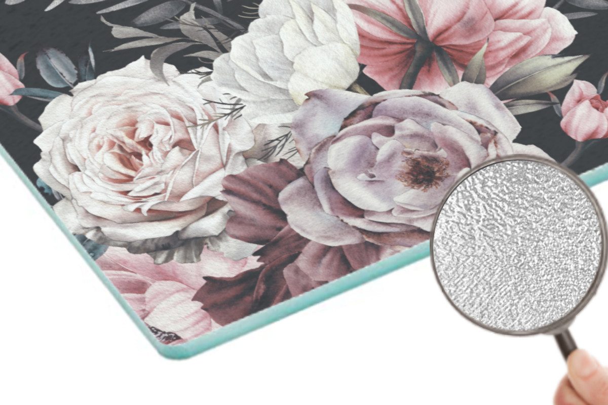 MuchoWow Schneidebrett Vintage - Rosen - Romantisch - Blumen, Glas, Schneidebrett Glas, Küchenbrett, Rutschfest, 28x20 cm – Bild 5 von 5