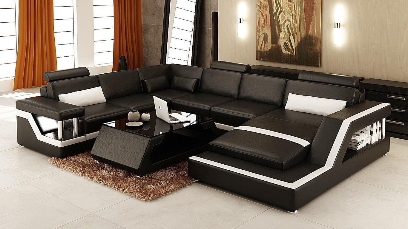 JVmoebel Ecksofa, Rote Couch U Wohnlandschaft Ledersofa Ecksofa Schwarz XXL Big Form Sofa