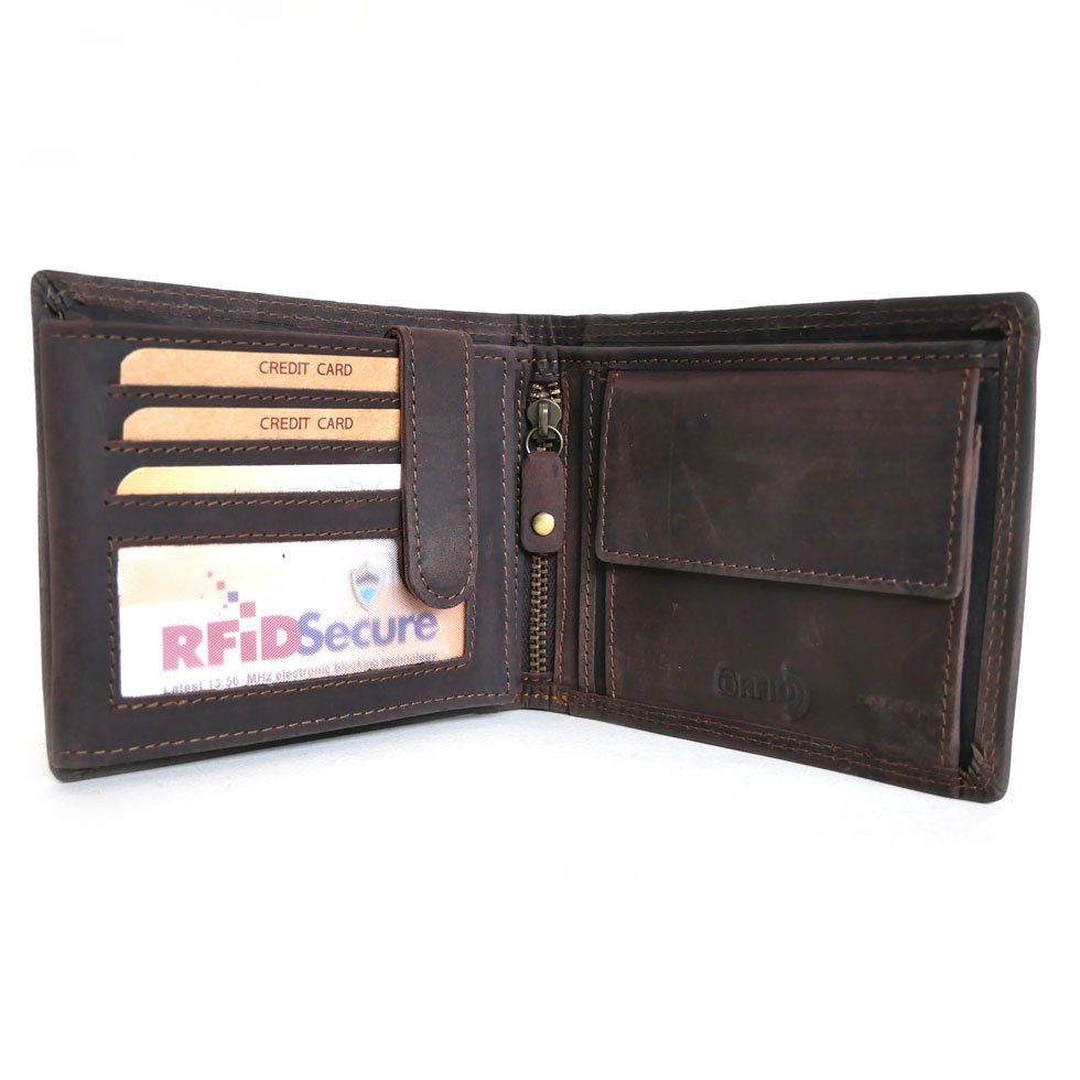 McLean Geldbörse TRAKTOR, 11 Kartenfächer mit RFID Schutz, 2 Scheinfächer, Naturleder