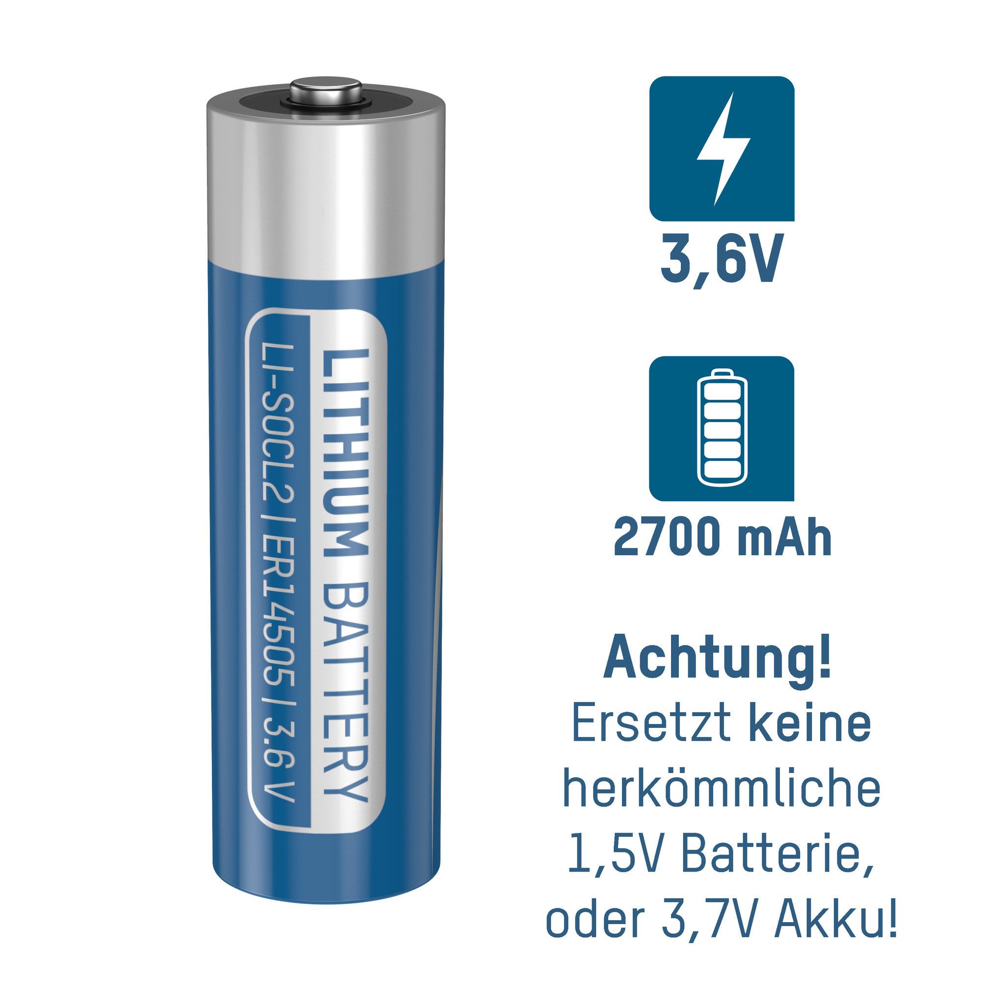 ANSMANN AG Li-SOCl2 Batterie Lithium-Thionylchlorid 3.6V Zelle AA 2700 mAh Batterie