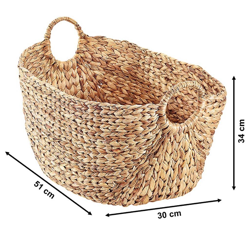 Kobolo Aufbewahrungskorb Korb aus Wasserhyazinthe mit Griffen 51x30x34 cm (51x30x34cm)