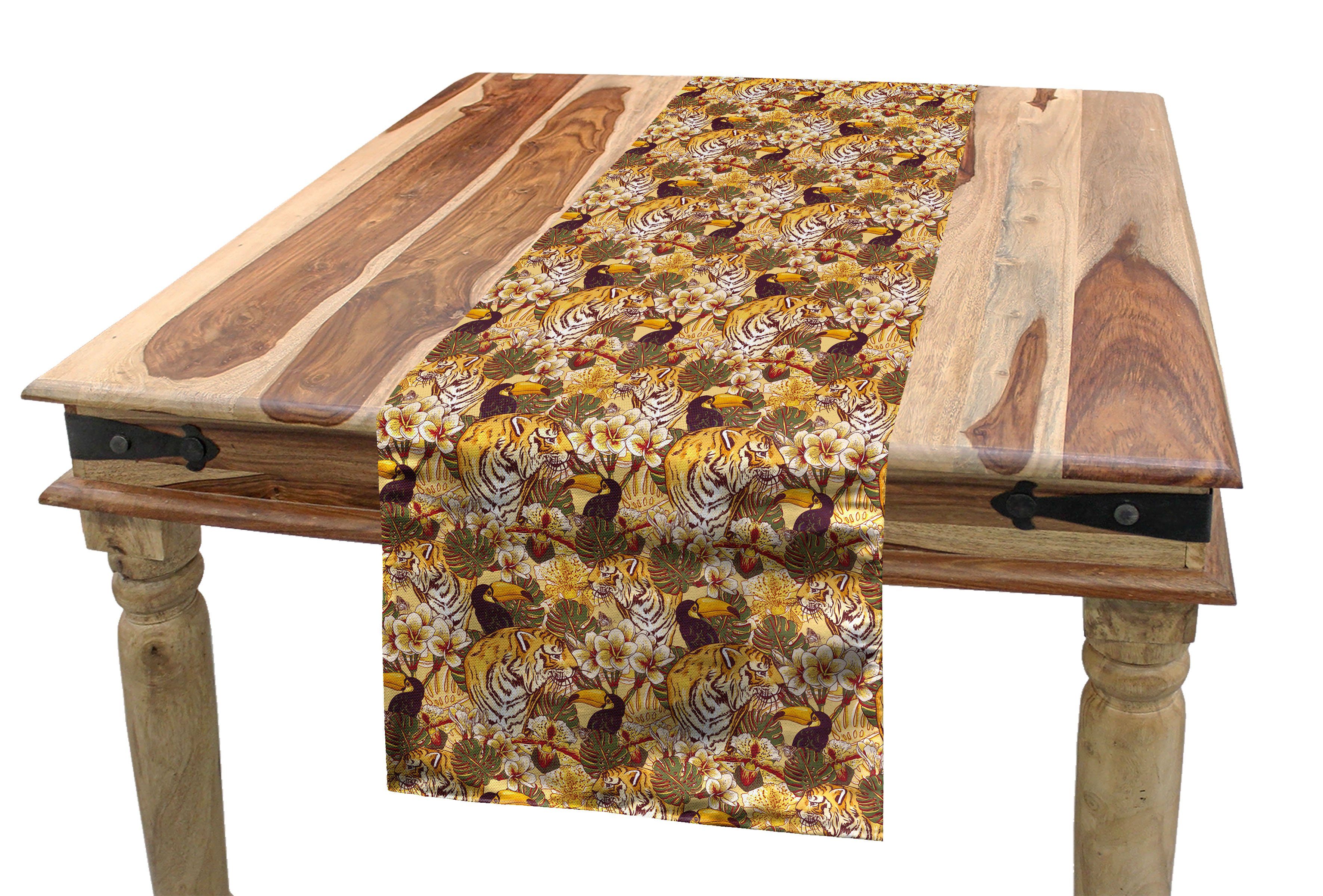 Abakuhaus Tischläufer Esszimmer Küche Rechteckiger Dekorativer Tischläufer, Tiger Tropical Bengal Toucan