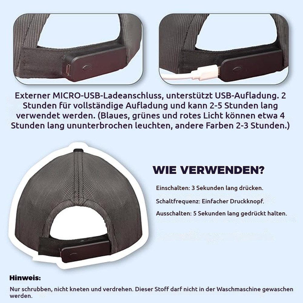 VIVIHEYDAY Partyanzug Farbblinkende Baseballkappe, Leichte LED-Leuchtkappe, USB-Aufladung, 7 Farben für Party Festival-Dekoration