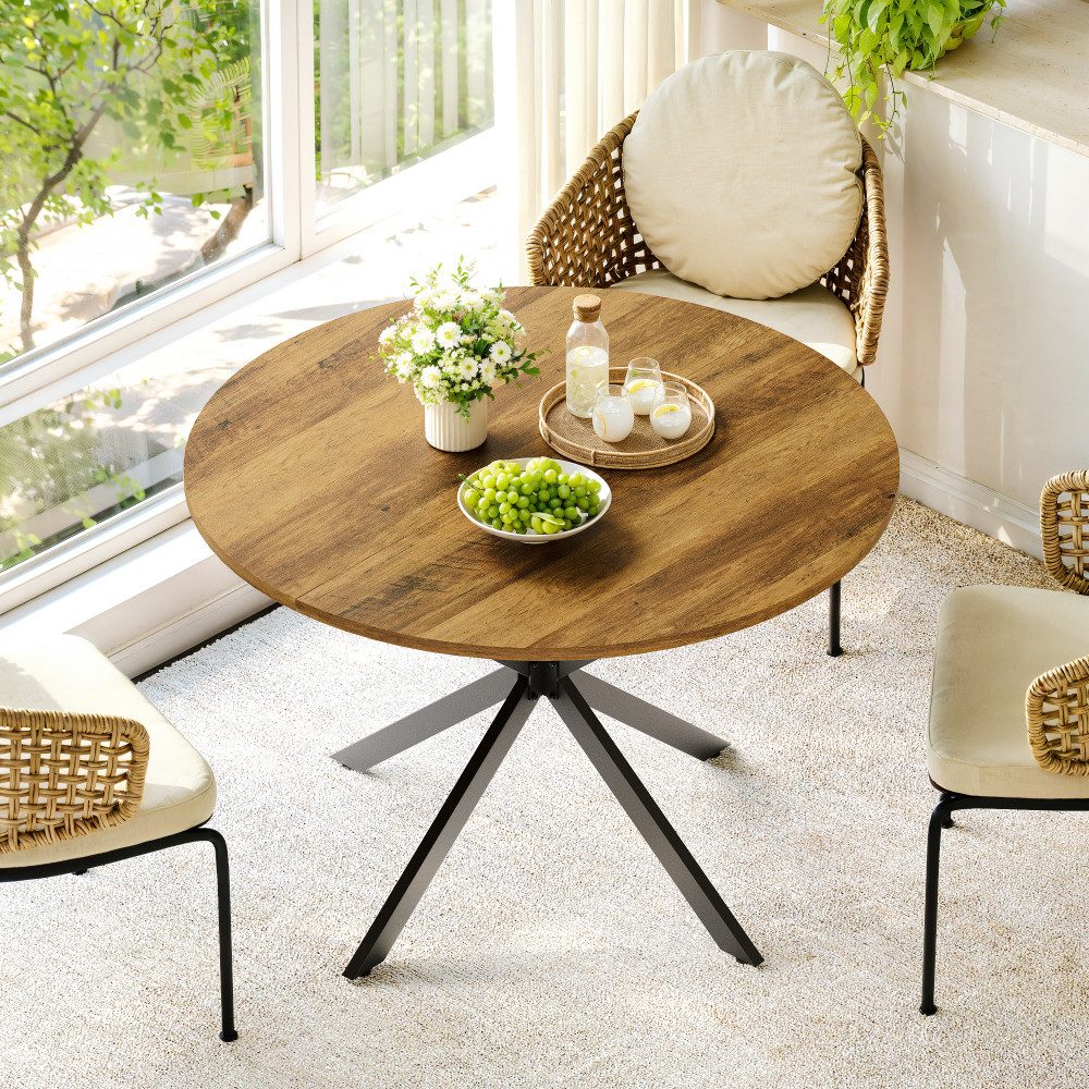 BBWL Esstisch Industrialstil Ø120 cm mit X-Metallfüßen, großer Küchentisch, Runder Esstisch für 4–6 Personen Wohnzimmer