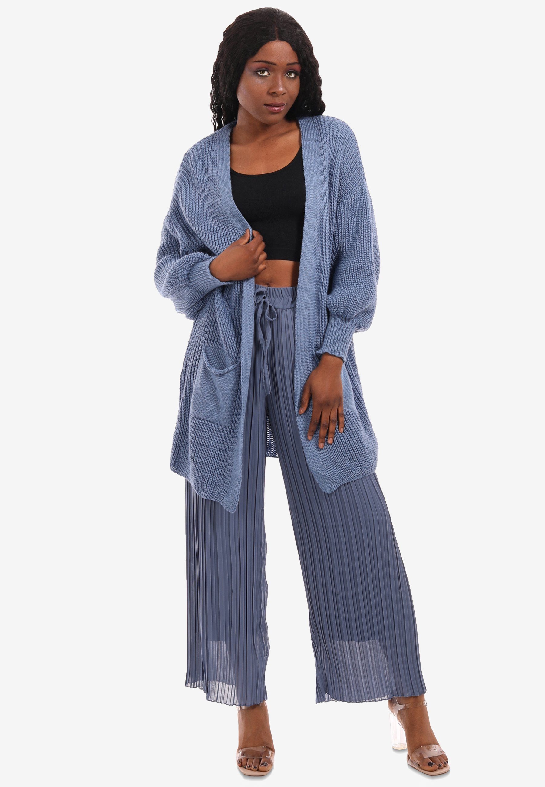 YC Fashion & Style Cardigan Taschen One in Taschen Size mit Strick-Cardigan aufgesetzten mit Unifarbe, jeansblau