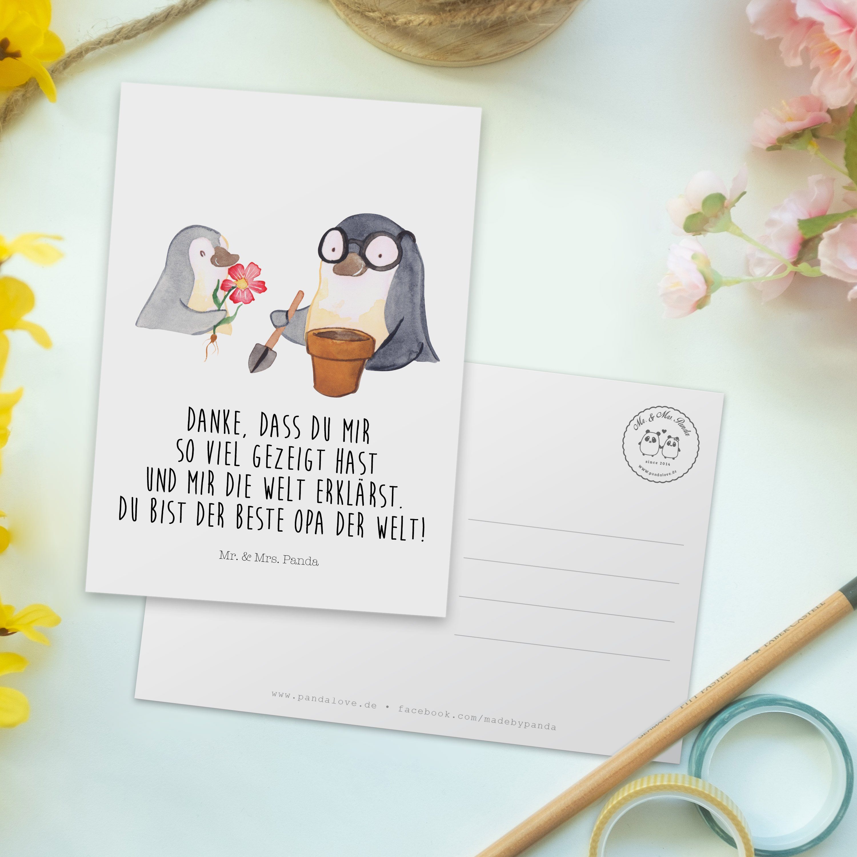 Panda Opa - Blumen Bruder, Geschenk, pflanzen Mr. Pinguin Weiß Pap & Postkarte Großvater, - Mrs.