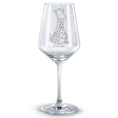 Mr. & Mrs. Panda Rotweinglas Giraffe Zufrieden - Transparent - Geschenk, Rotweinglas, Rotwein Glas, Premium Glas, Unikat durch Gravur