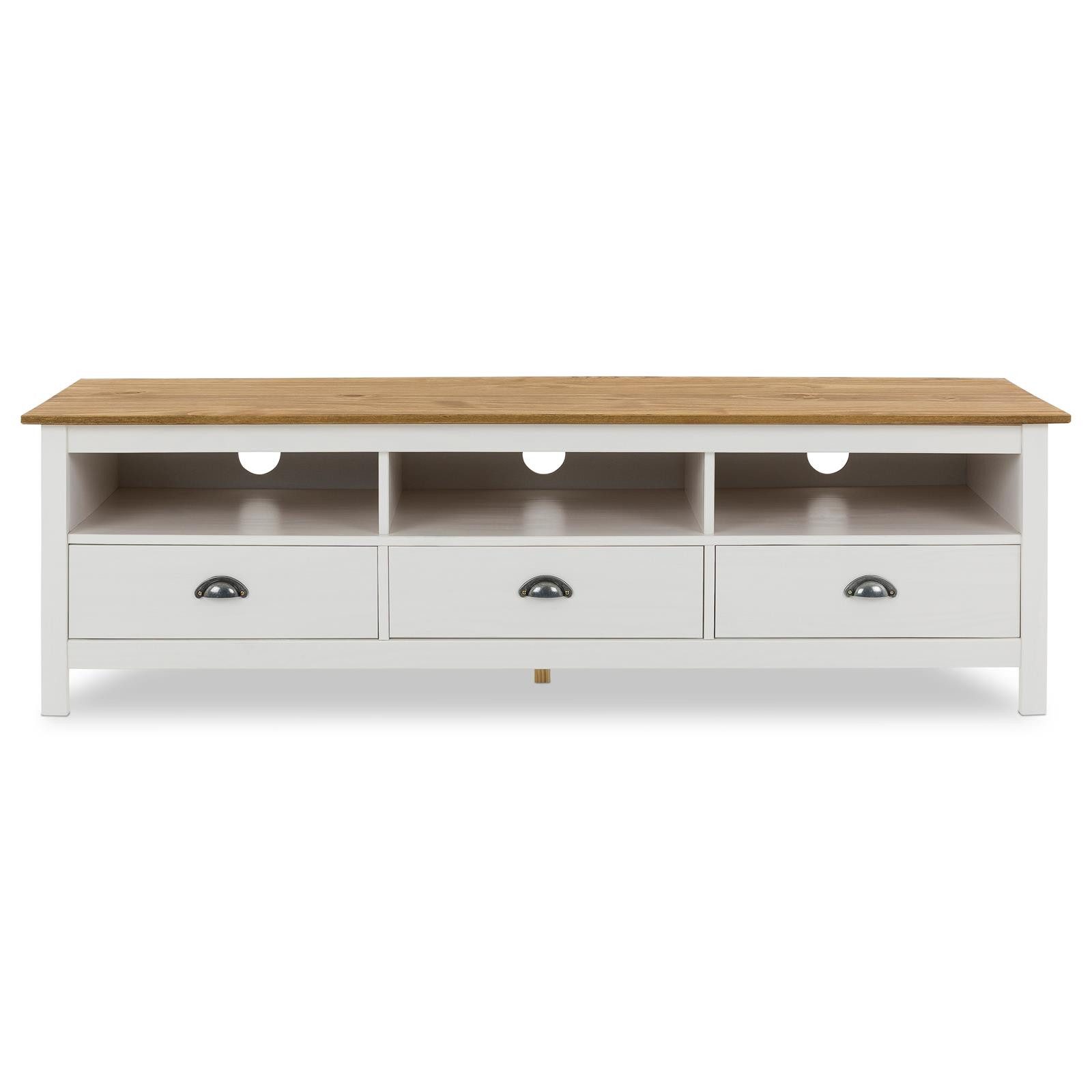 IDIMEX Lowboard CAMPO, TV Lowboard 160 cm aus Massivholz mit 3 Schubladen Weiß/Natur