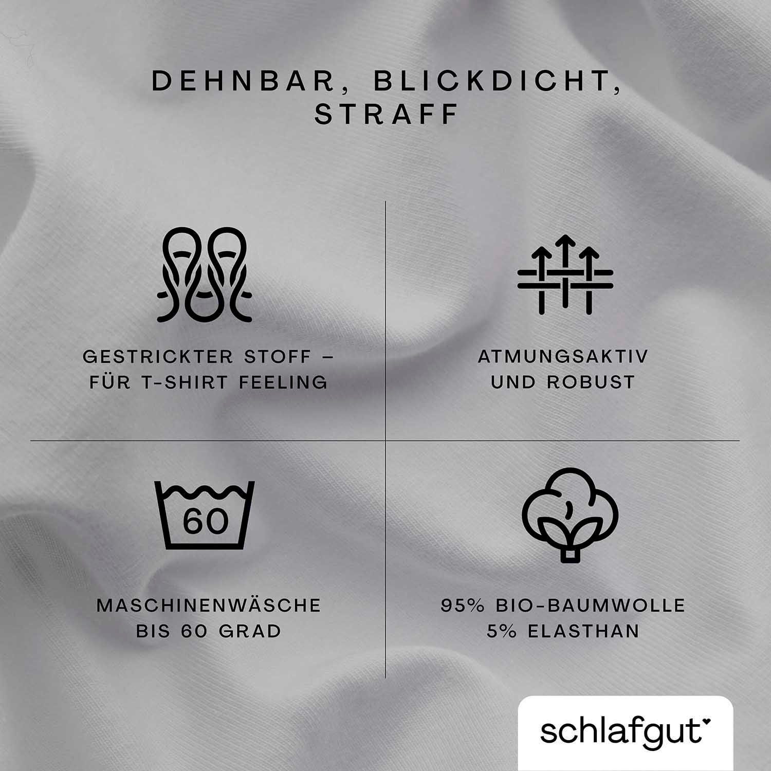 Schlafgut Spannbettlaken PURE Bio-Baumwolle mit Elasthan, 170 g/m², Bettlaken, Spannbetttuch, Jersey, Gummizug: rundum, (1 Stück), PREMIUM Laken für Matratzen bis 30cm Höhe, dehnbar blickdicht, straff