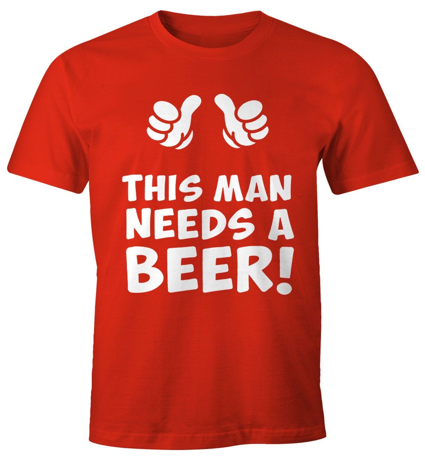 MoonWorks Print-Shirt This man needs a beer Herren Bier T-Shirt Moonworks® mit Print rot