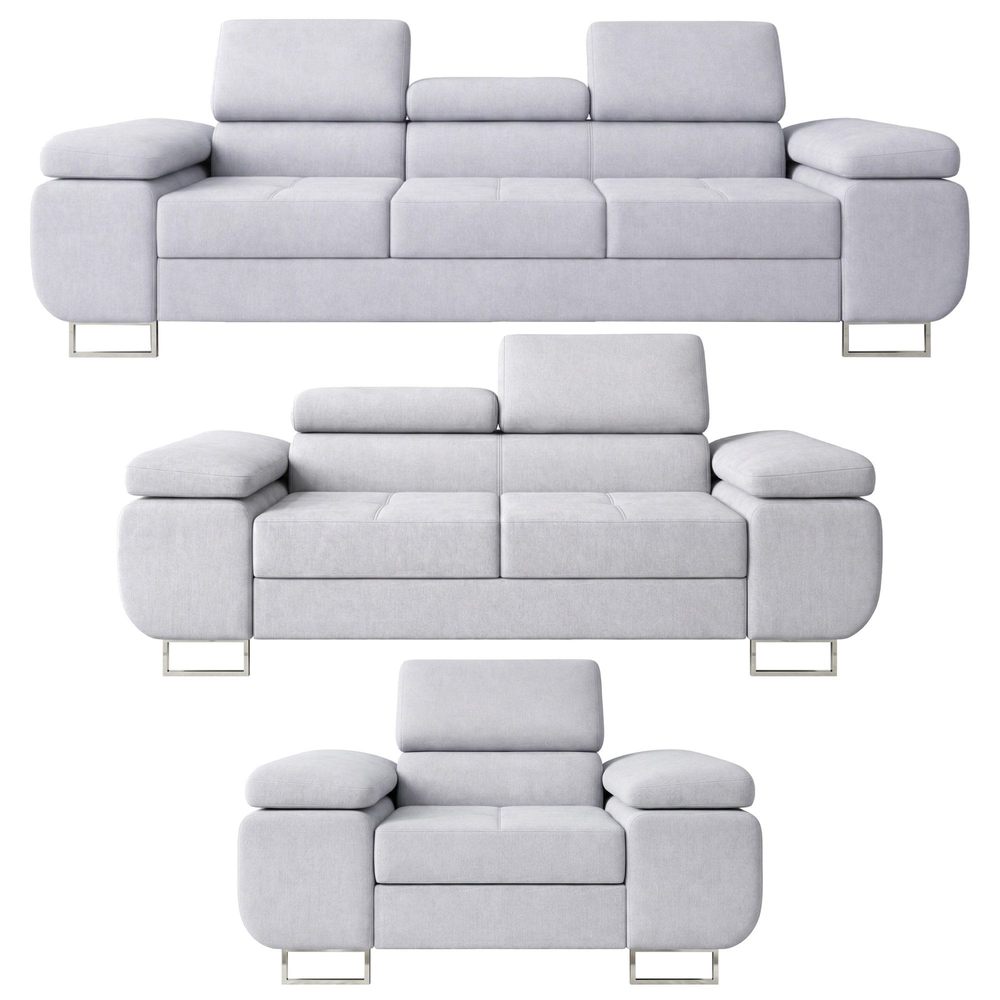 M-Punkt24 Polstergarnitur Sofa Wohnlandschaft DUBAI, (3-2-1, mit Bettfunktion, XL Sofa-Set, Bigsofa, Samt, Grau), Bestehend aus 3-Sitzer mit Bettfunktion, 2-Sitzer, Sessel