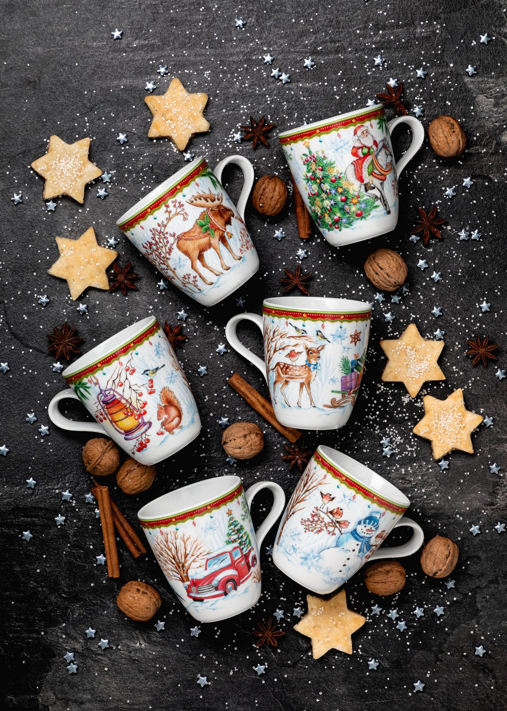 Seltmann Weiden Becher Life - Weihnachtsmänner, 1-tlg., Porzellan, Becher mit Henkel 0,40 l und weihnachtlichem Dekor