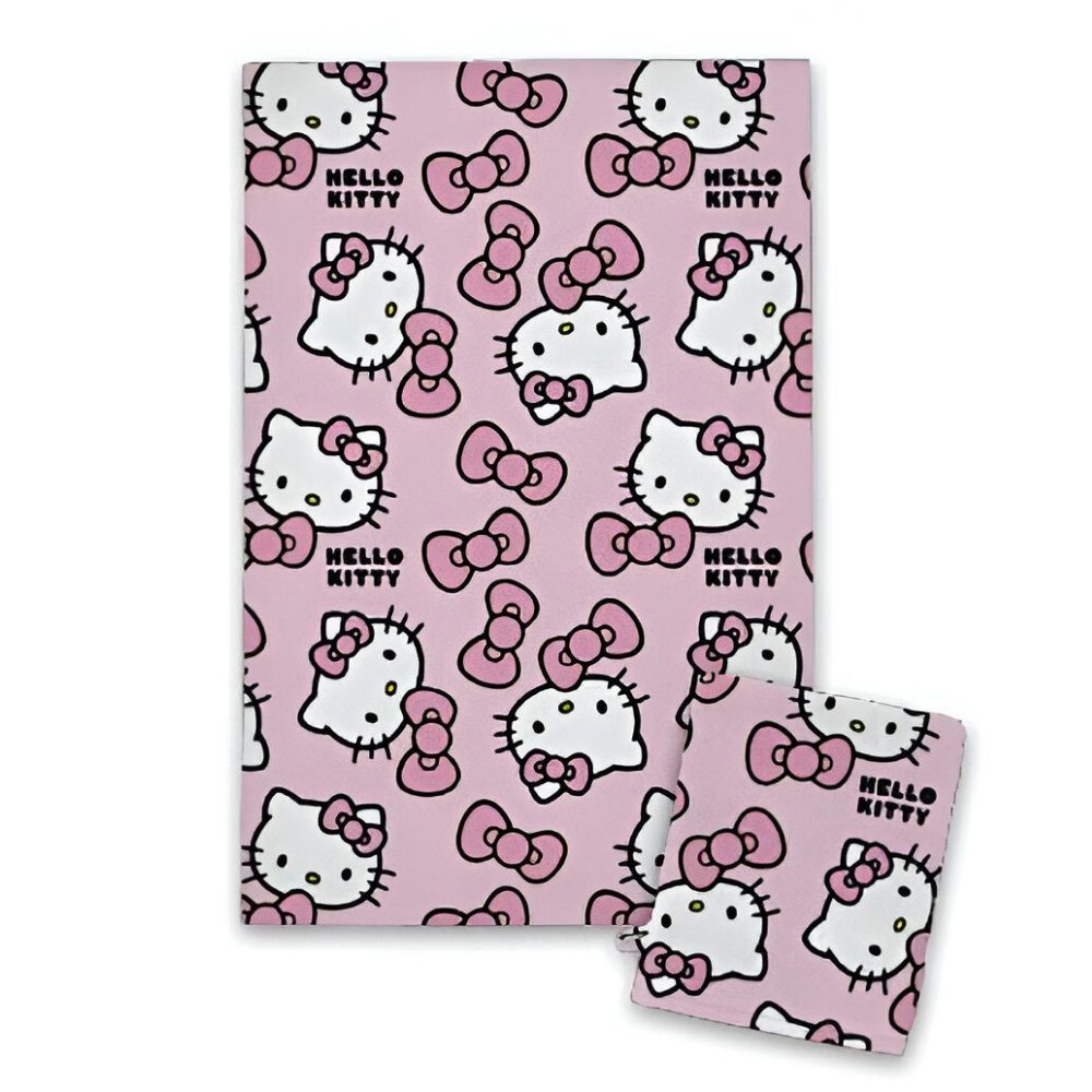 Hello Kitty Kinderbademantel Hallo Kitty Kinder Mädchen 3 tlg. Set Bademantel Handtuch Handschuh, langarm, Polyester, Kapuze, Gürtel, Gr. 98 bis 128