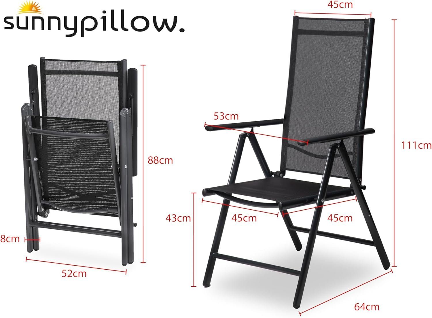 sunnypillow Gartenstuhl Klappsessel klappbar 8-Fach verstellbare Rückenlehn günstig online kaufen