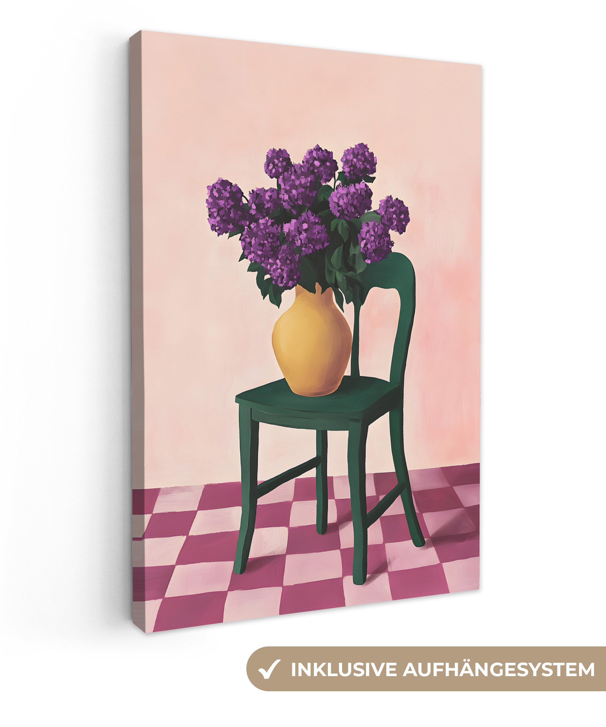Leinwandbild Stuhl - Vase - Blumen - Blockiert