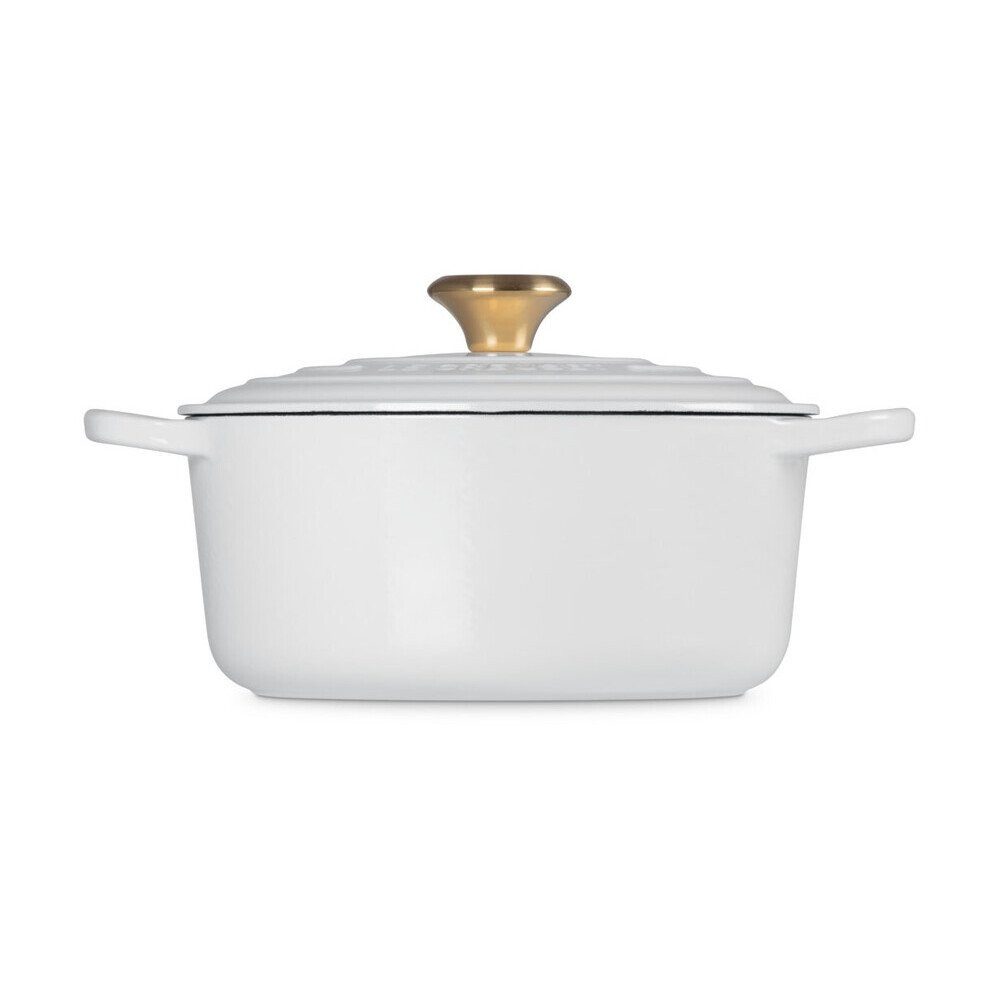 LE CREUSET Bräter Bräter mit Deckel 24 cm Signature White, Gusseisen, 4,2l, Gusseisen, emailliert, weiß, Handreinigung, backofengeeignet
