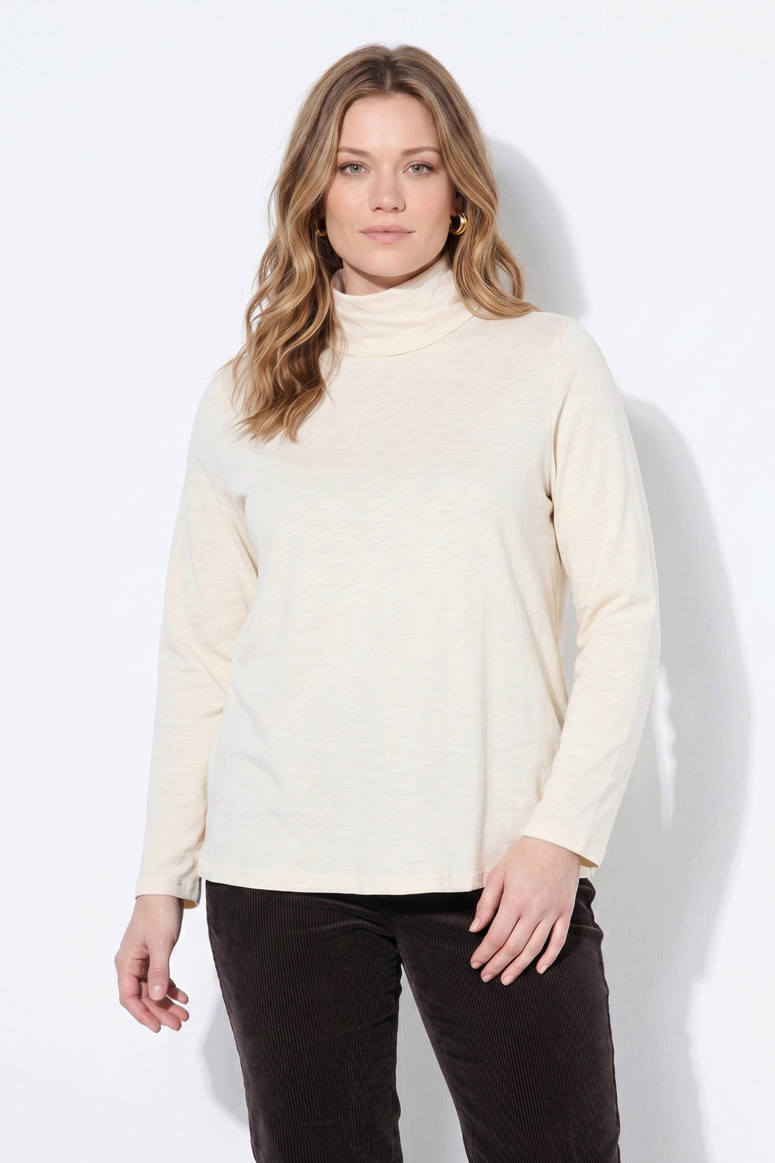 Ulla Popken T-Shirt Shirt Rollkragen Slim Langarm Biobaumwolle