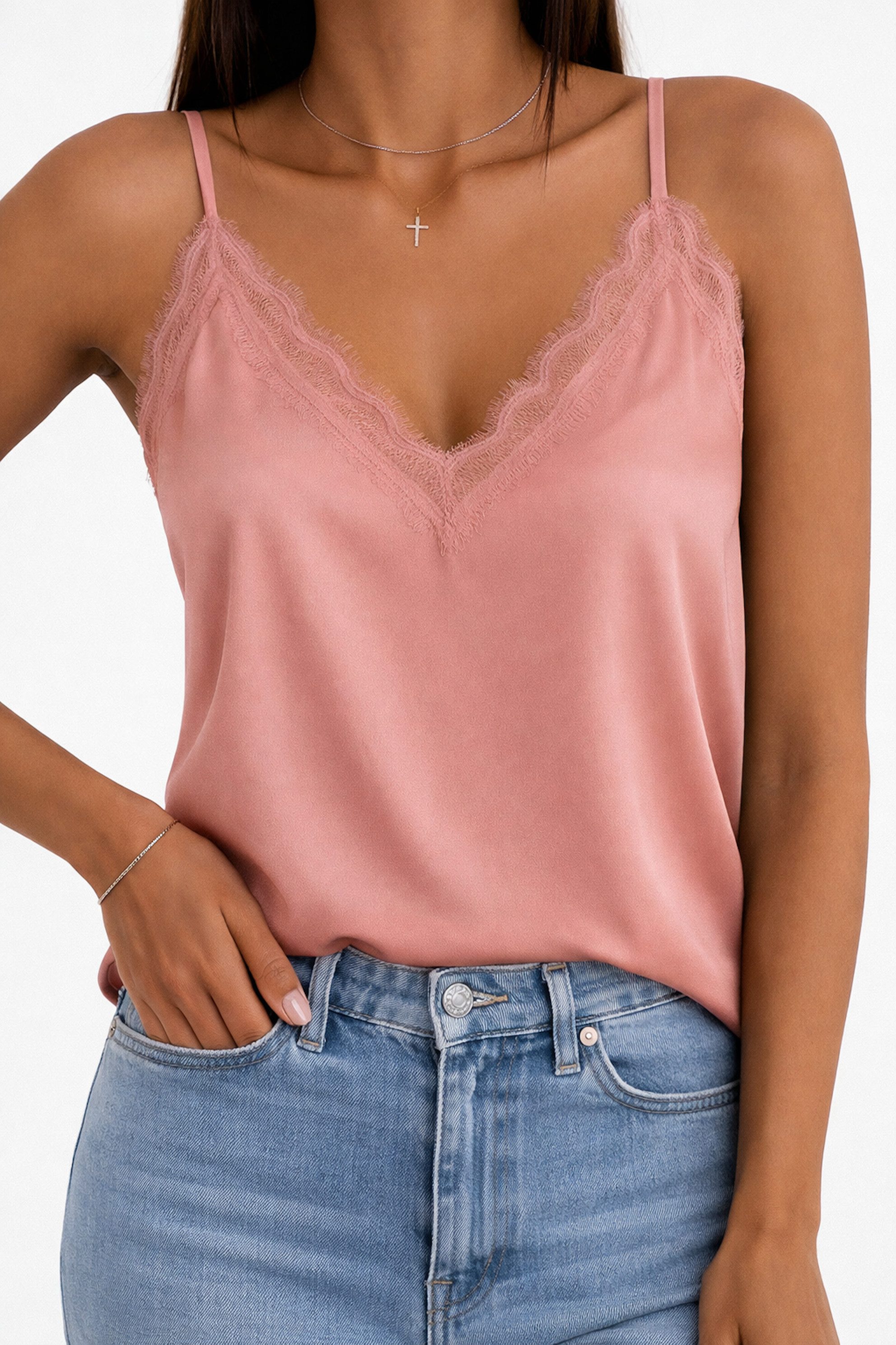 Worldclassca Trägertop Worldclassca Damen Trägertop mit Spitze Sommer Spaghetti Top Locker Trägertop mit Spitze - Sommer Top