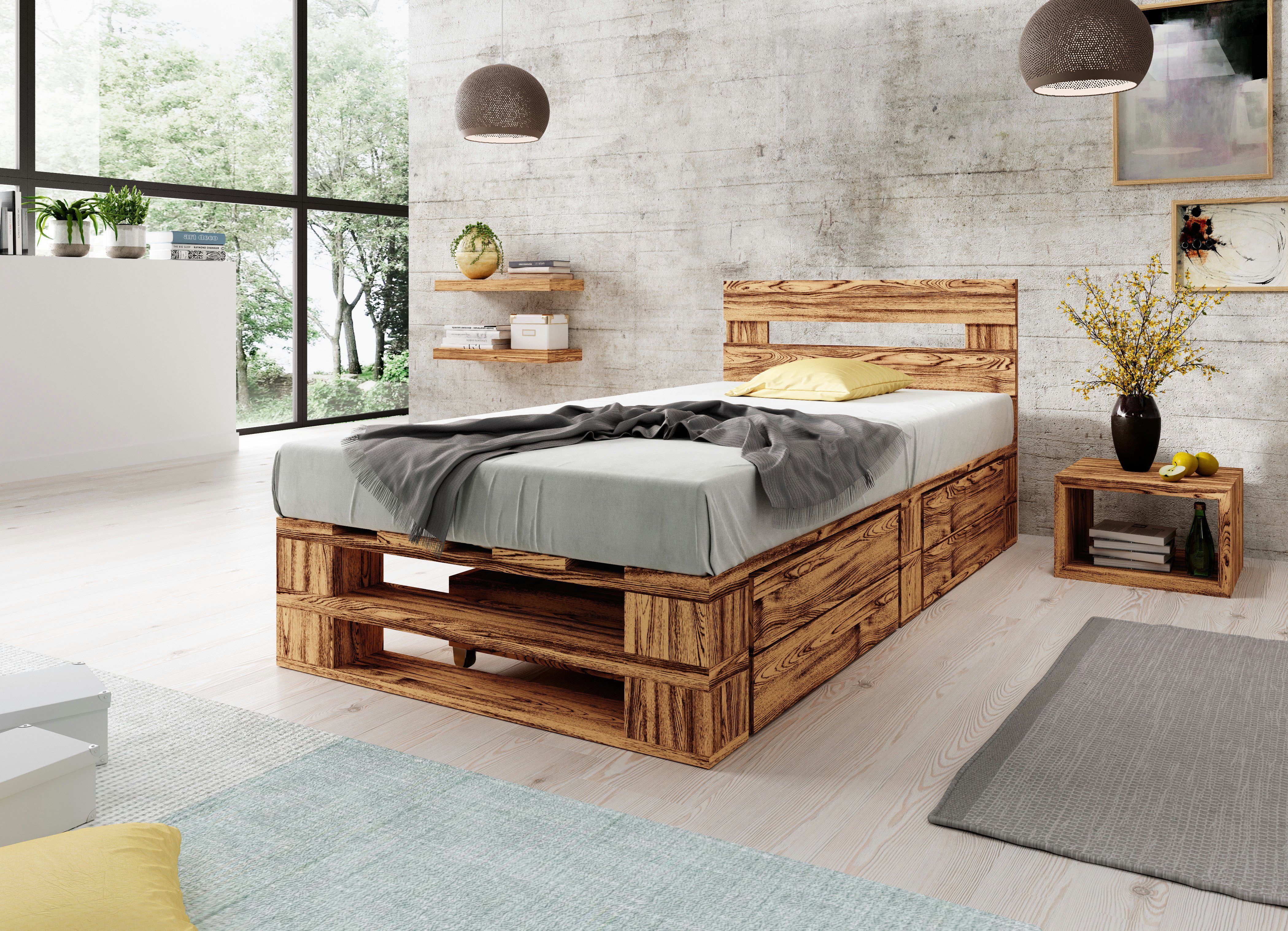 sunnypillow Palettenbett M2 aus Holz mit günstig online kaufen