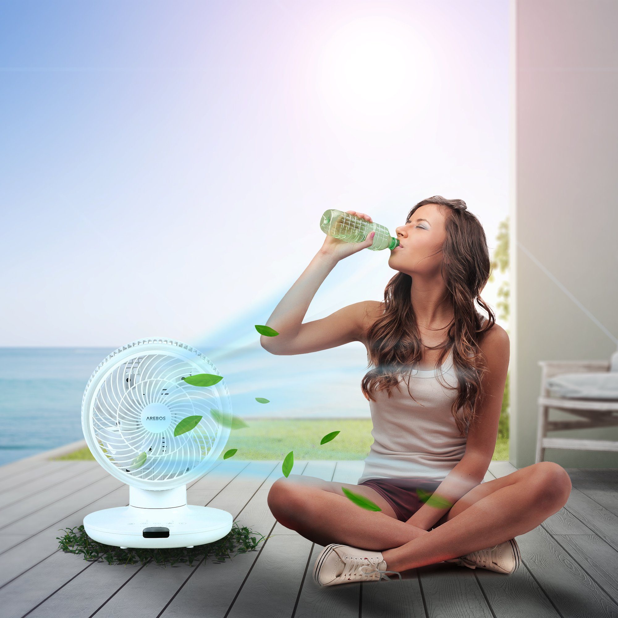 Arebos Tischventilator mit Timer, 55W, 3D Oszillation, 23,00 cm Durchmesser günstig online kaufen