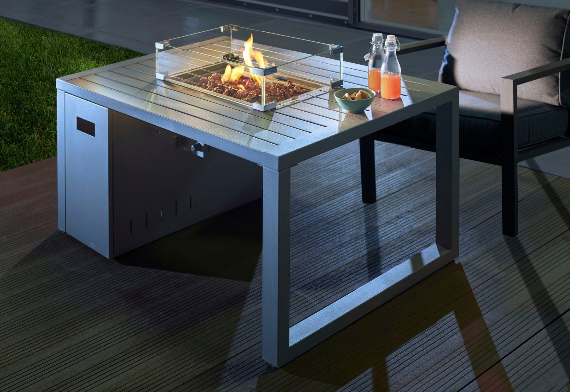 Buschbeck Feuertisch Loungetisch Lagos, Inklusive Lavagestein, Anschlussschlauch und Druckminderer