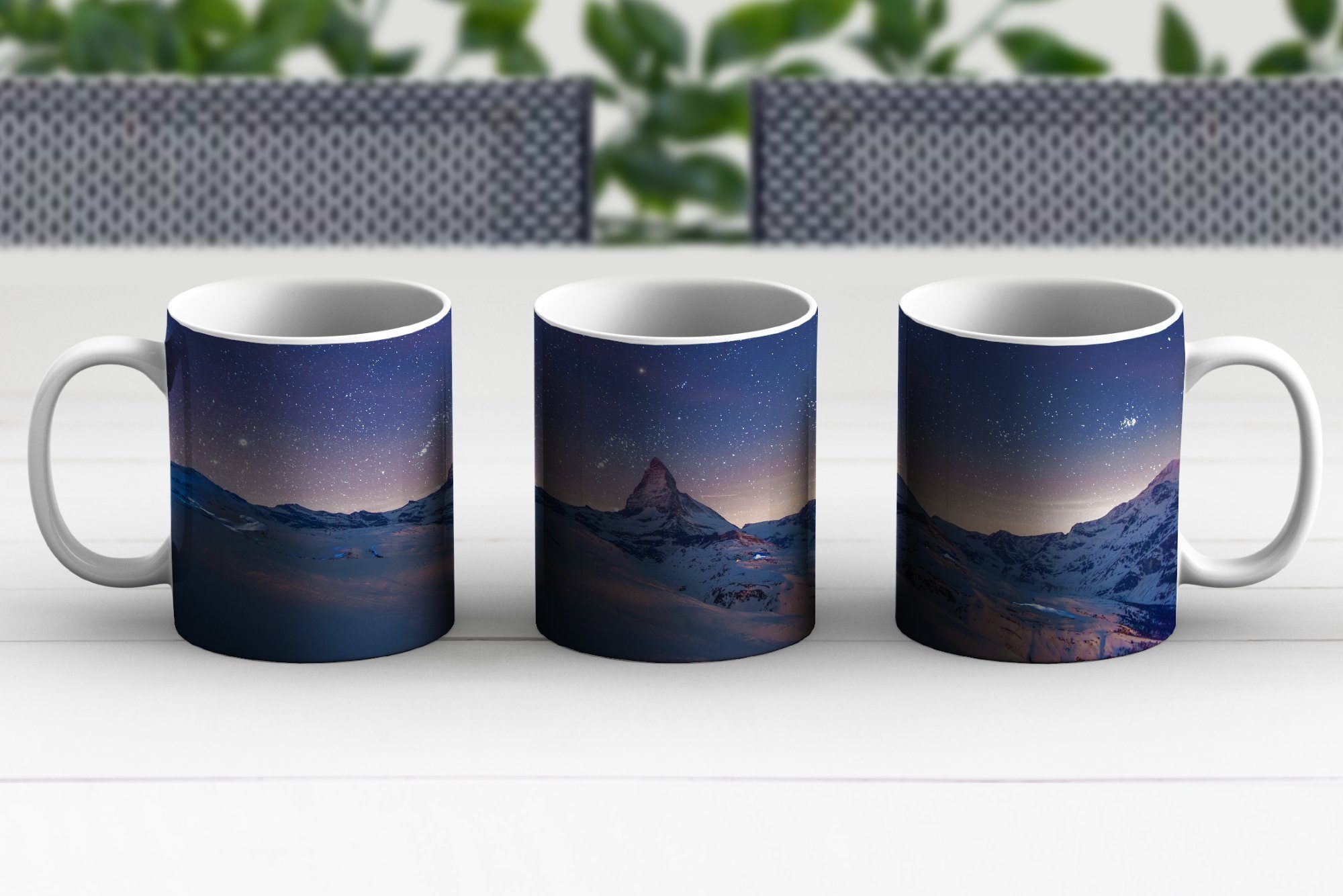 Alpen Kaffeetassen, - Geschenk Keramik, Sternenhimmel Becher, Teetasse, Schnee, MuchoWow Teetasse, Tasse -