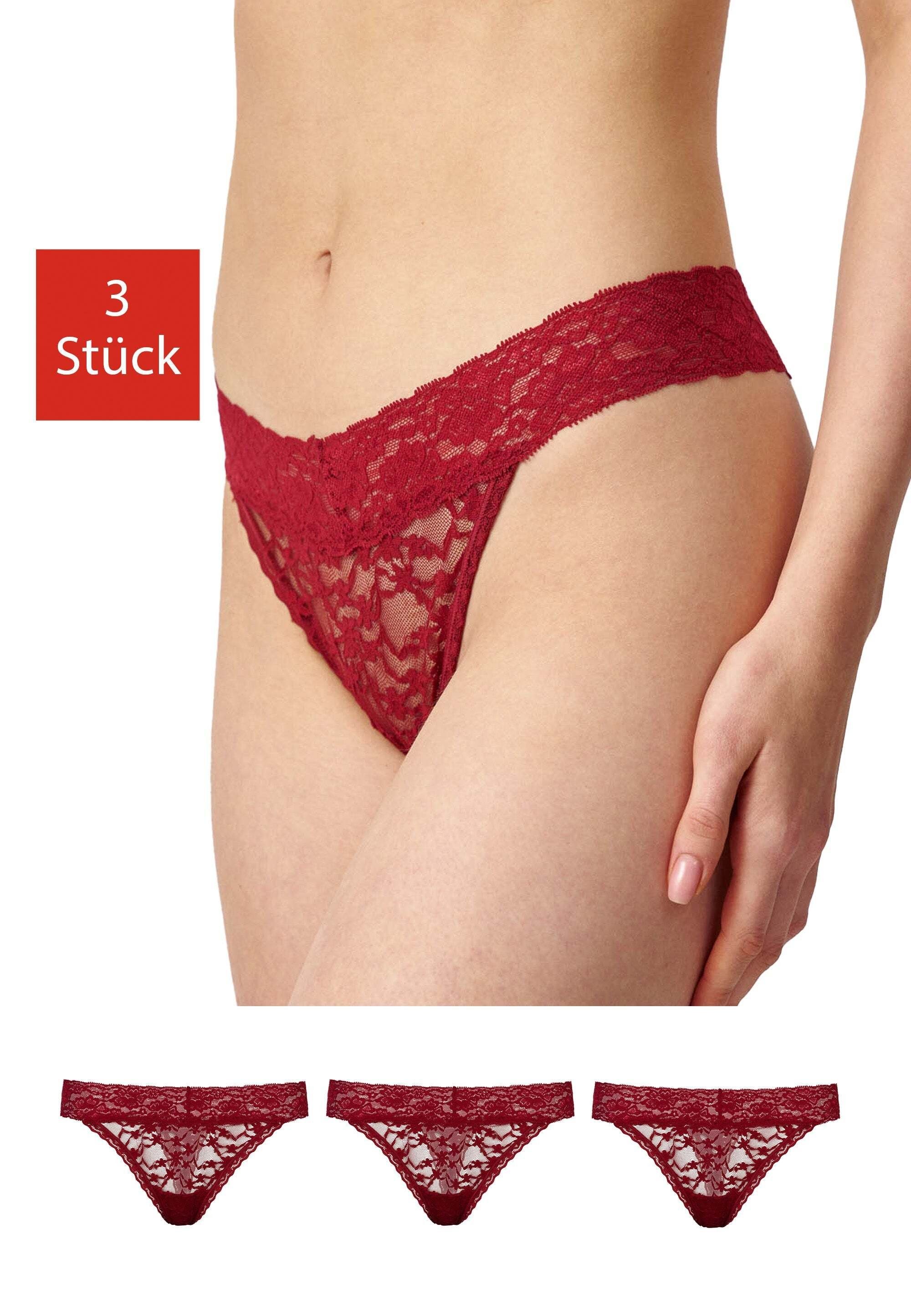 SNOCKS Tanga String Damen Unterhose (3-St) vollständig aus Spitze, Zwickel aus 100% Bio-Baumwolle