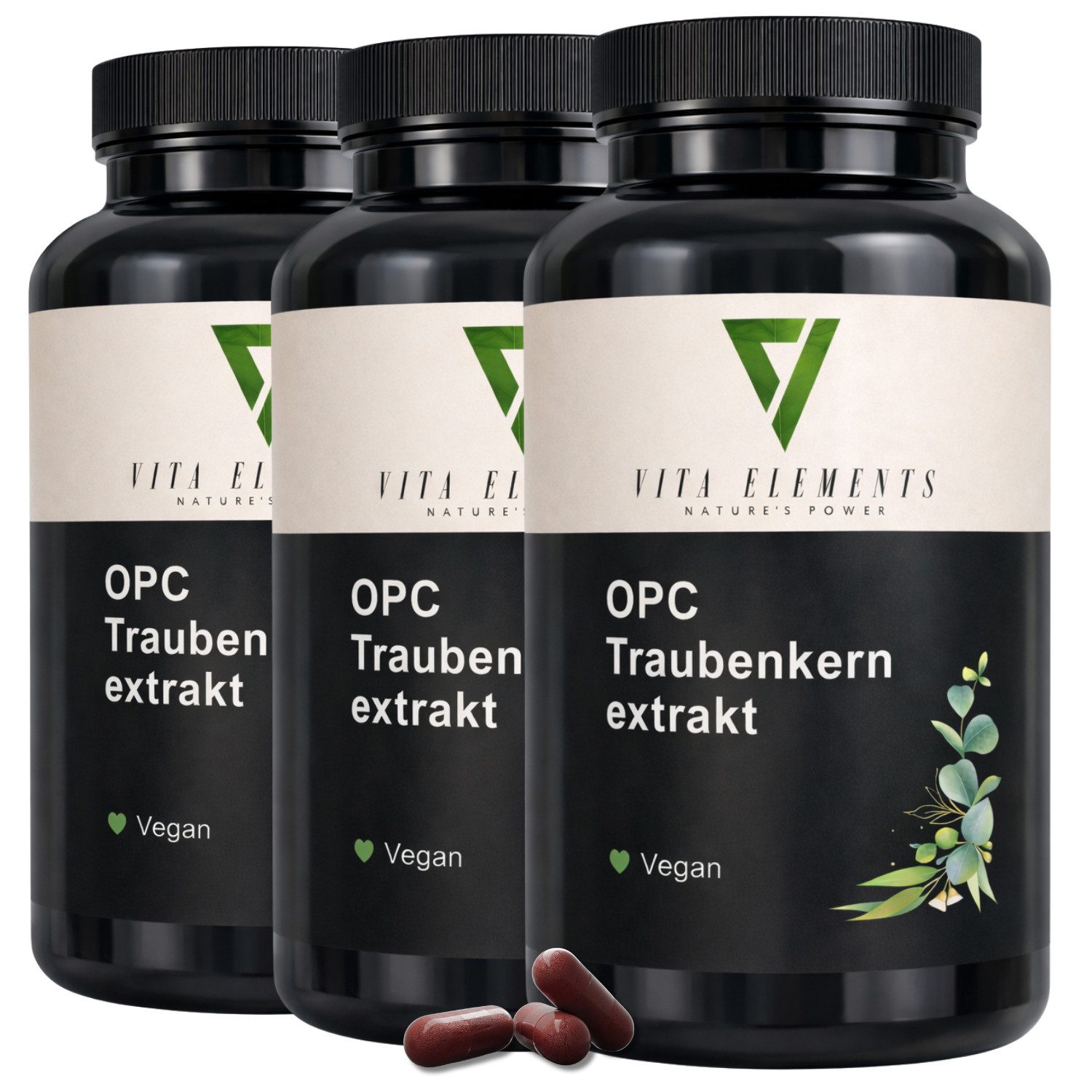 Vita Elements OPC Traubenkernextrakt - 350mg OPC aus französischen Trauben, 720 Kapseln, 3 er Spar-Set à 240 St., Vegan, Hochkonzentriert aus Traubenkernen, Laborgeprüft in Deutschland