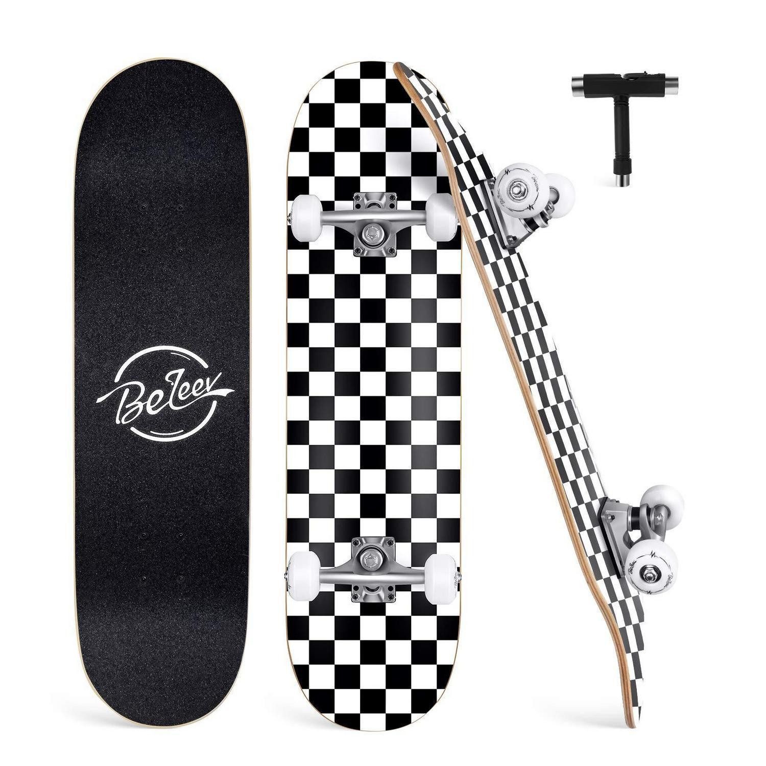 LuxusKollektion Skateboard Cruiser Skateboard 31 Zoll Ahorn Deck Schwarz Weiß