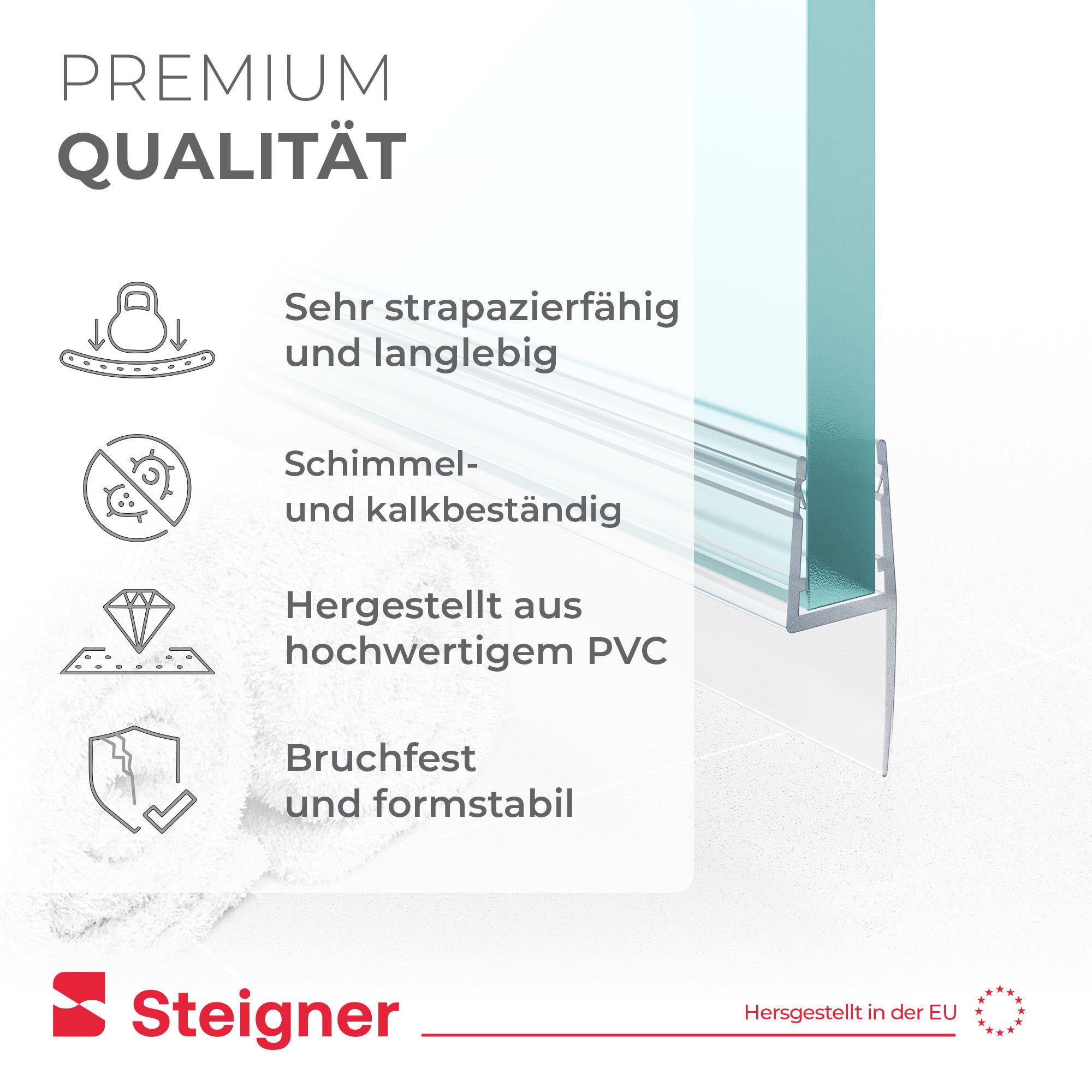 STEIGNER Duschdichtung Duschtürdichtung Gerade UK55 30 cm (1 Stk) Transparent 6-8 mm, L: 30 cm, (1 Stück Packung, Einzeldichtung), Dichtung gerade für Eckeinsti – Bild 3 von 5