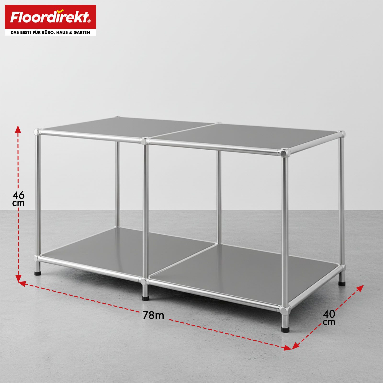 Floordirekt Lowboard Concept Epure MK-016 Sideboard & Ablageregal, B78 × T40 × H46 cm (modular, kratzfeste Pulverbeschichtung), Regal mit offenen Ablagen, verchromtes Metallgestell, Couchtisch